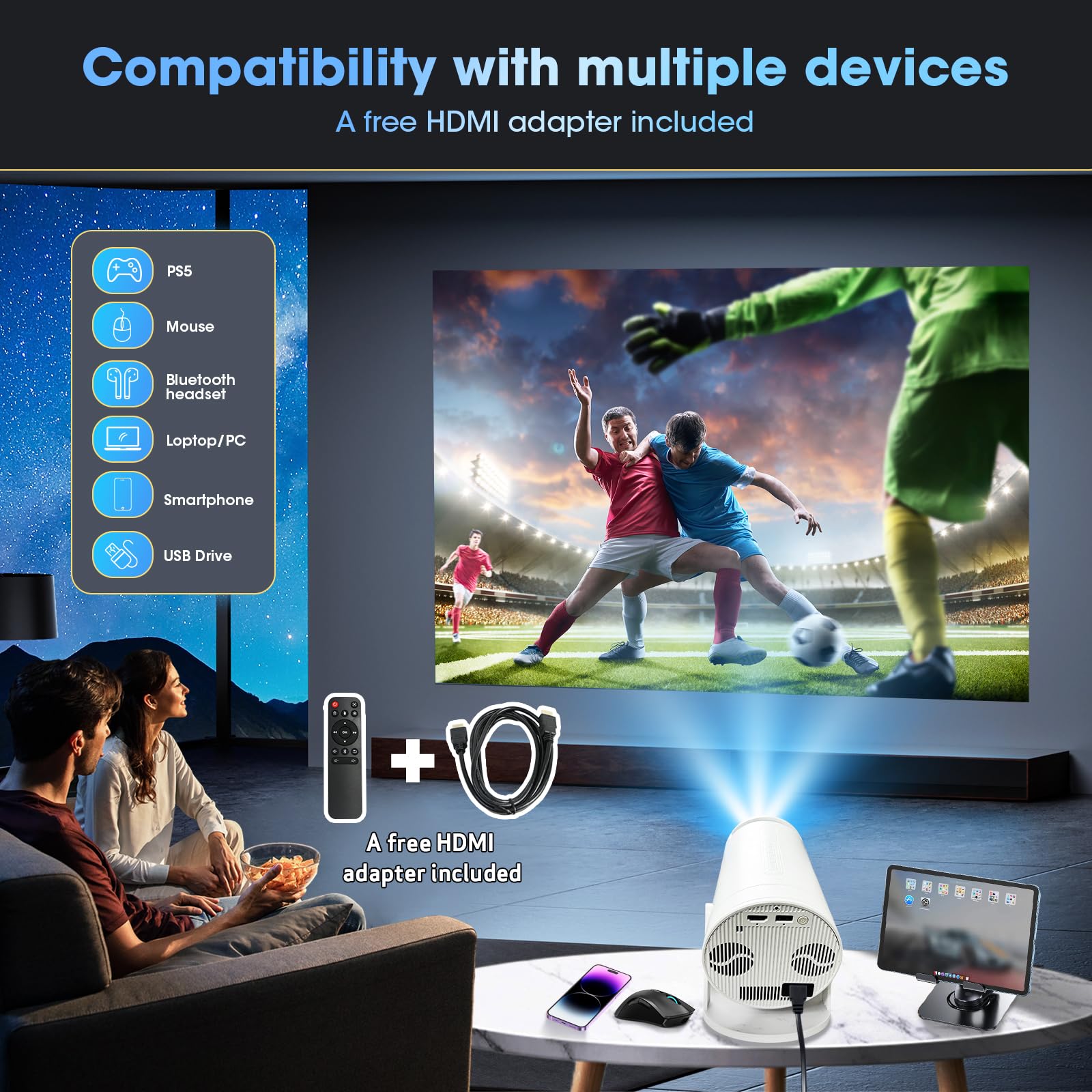 Weelikeit Projector Native 1080P Bluetooth Projector 4K Support, Portable Outdoor Movie Projector, Home Mini Projector With Spea
