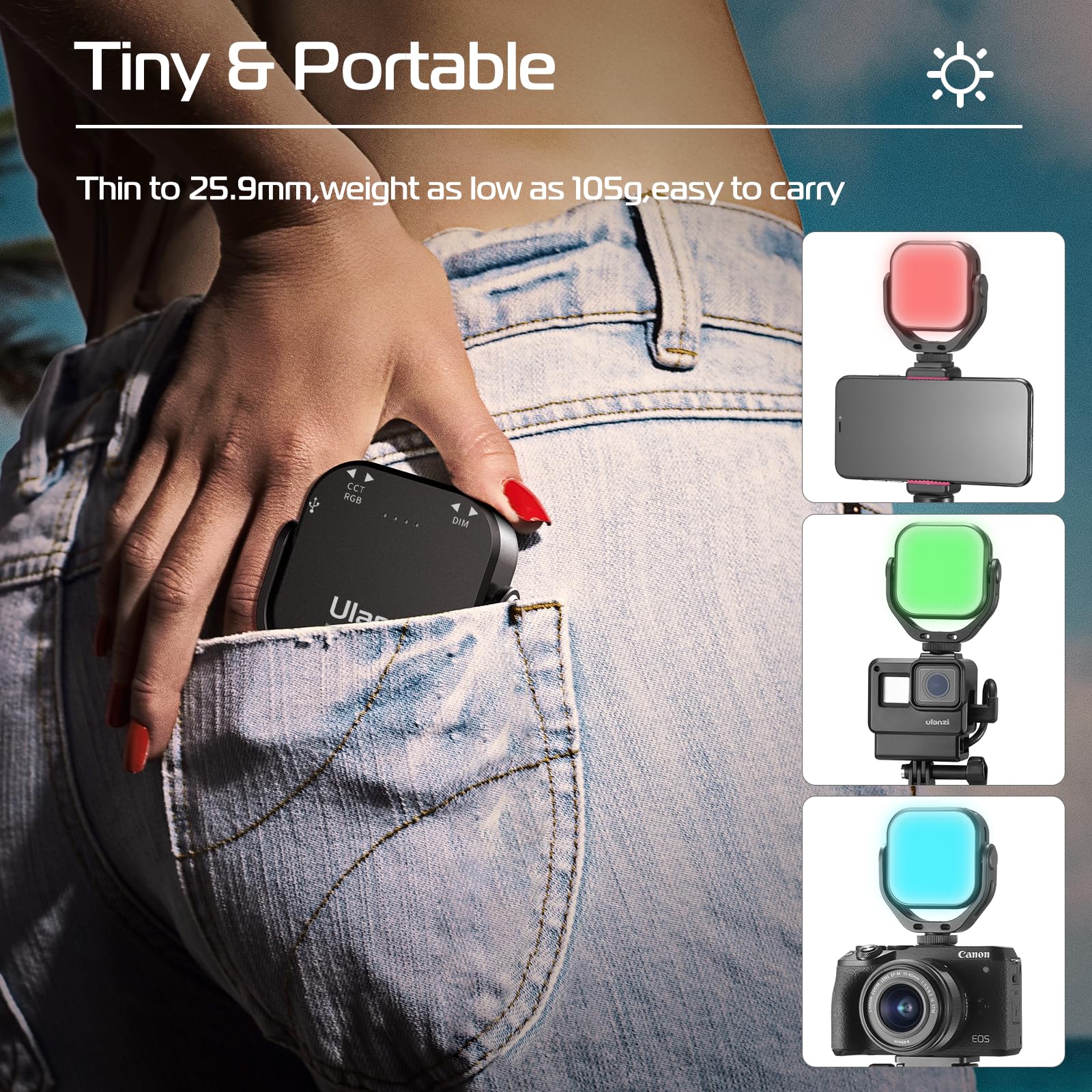 Ulanzi Vl66 Rgb Adjustable Rechargeable 2500 6500K   Mini Video Portable Light On Camera, 2000Mah Cri95+ Dimmable, Ultra Bright