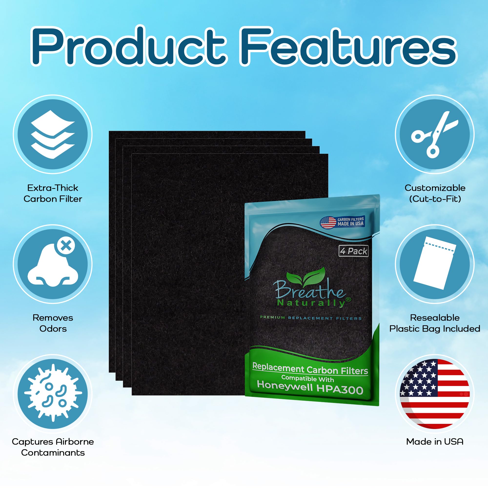 Breathe Naturally R Replacement Filters Compatible With Honeywell Air Purifier Hpa300 Or Hrf-R3 Series - Activated Carbon Prefil