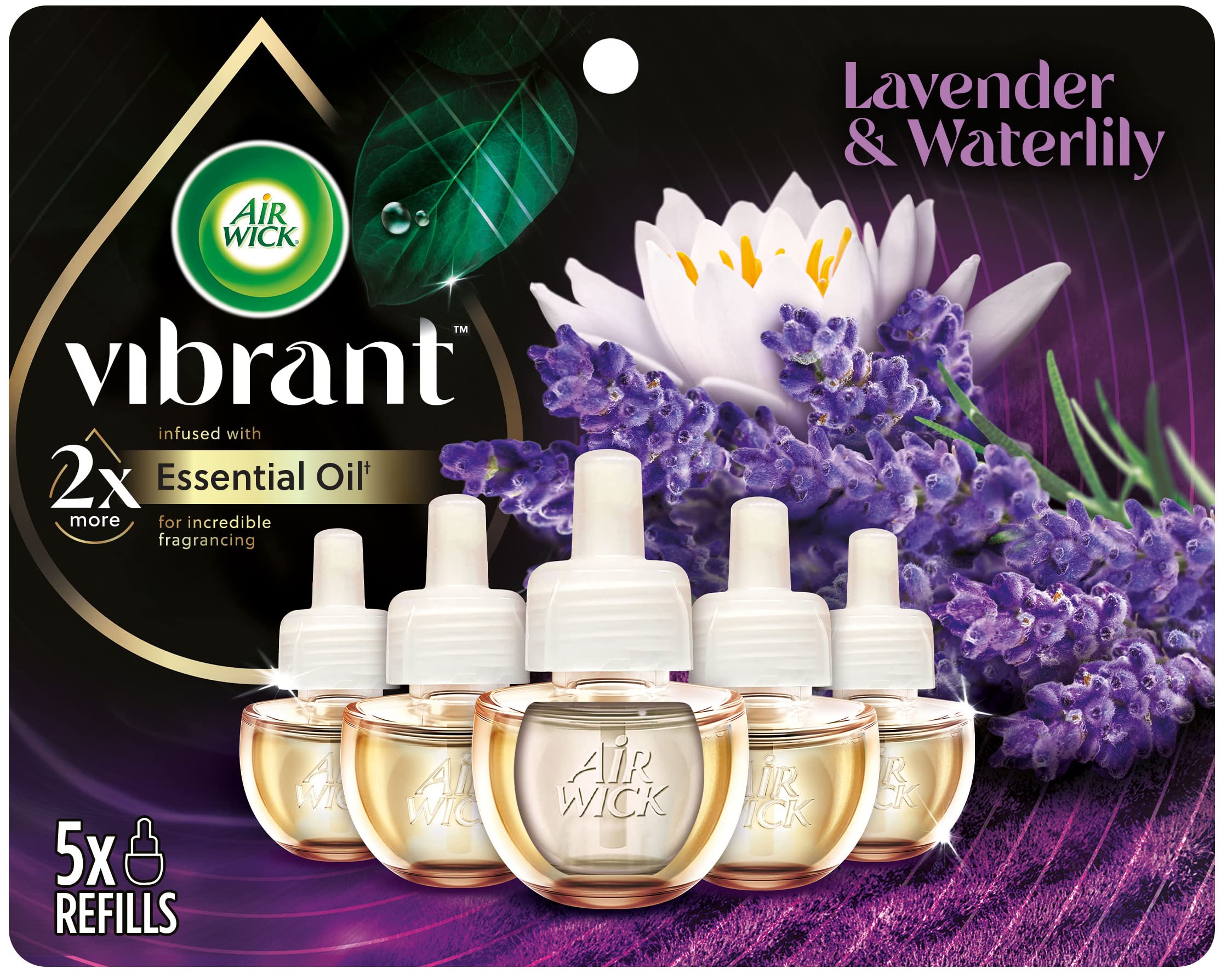 Air Wick Plug In Scented Oil Refill, 5Ct, Lavender & Waterlily, Air Freshener, Essential Oils