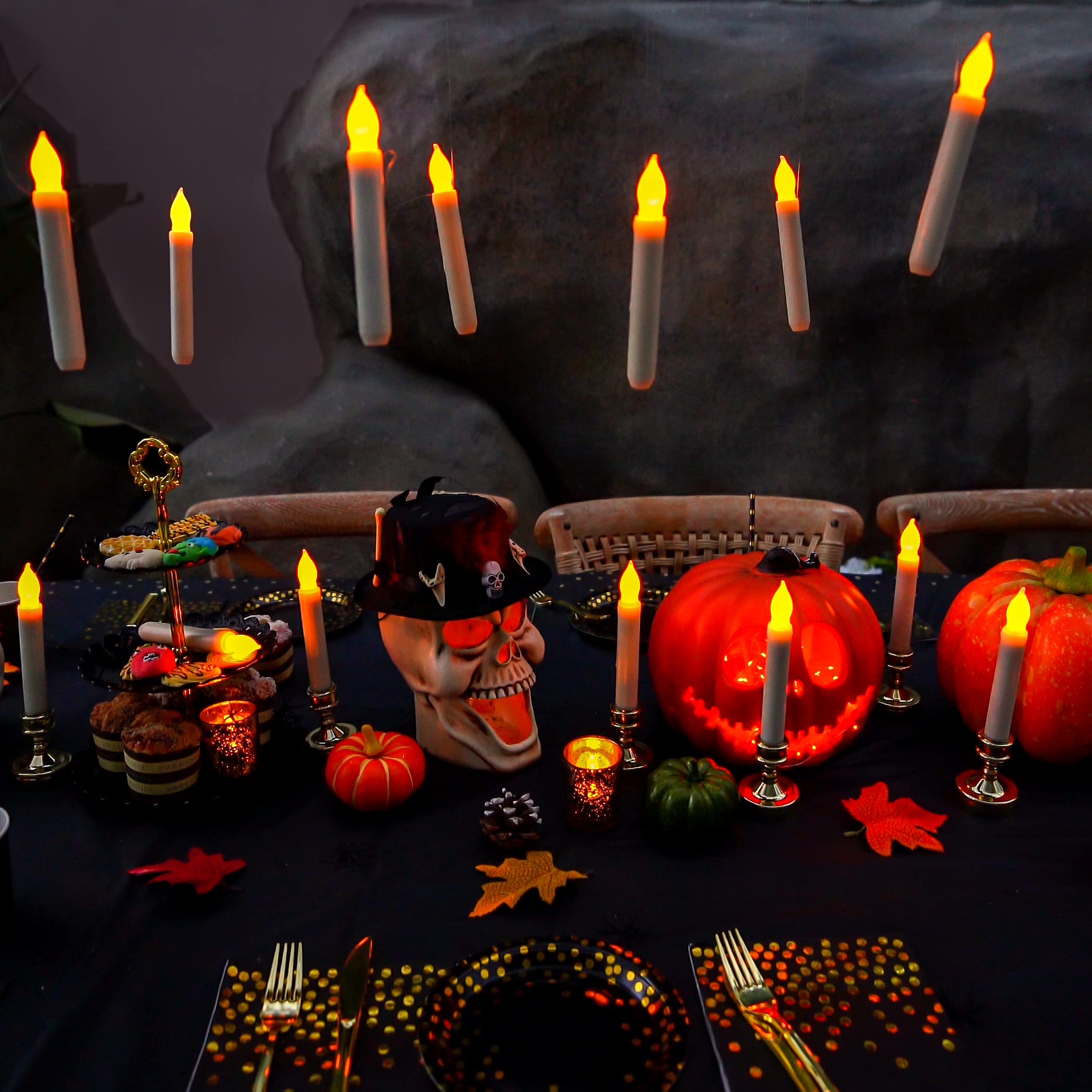 Homemory 24 Pcs Hanging Floating Candles, No Remote, Flameless Taper Candles Battery Operated, 6.5'' Warm Yellow Flickering Flam