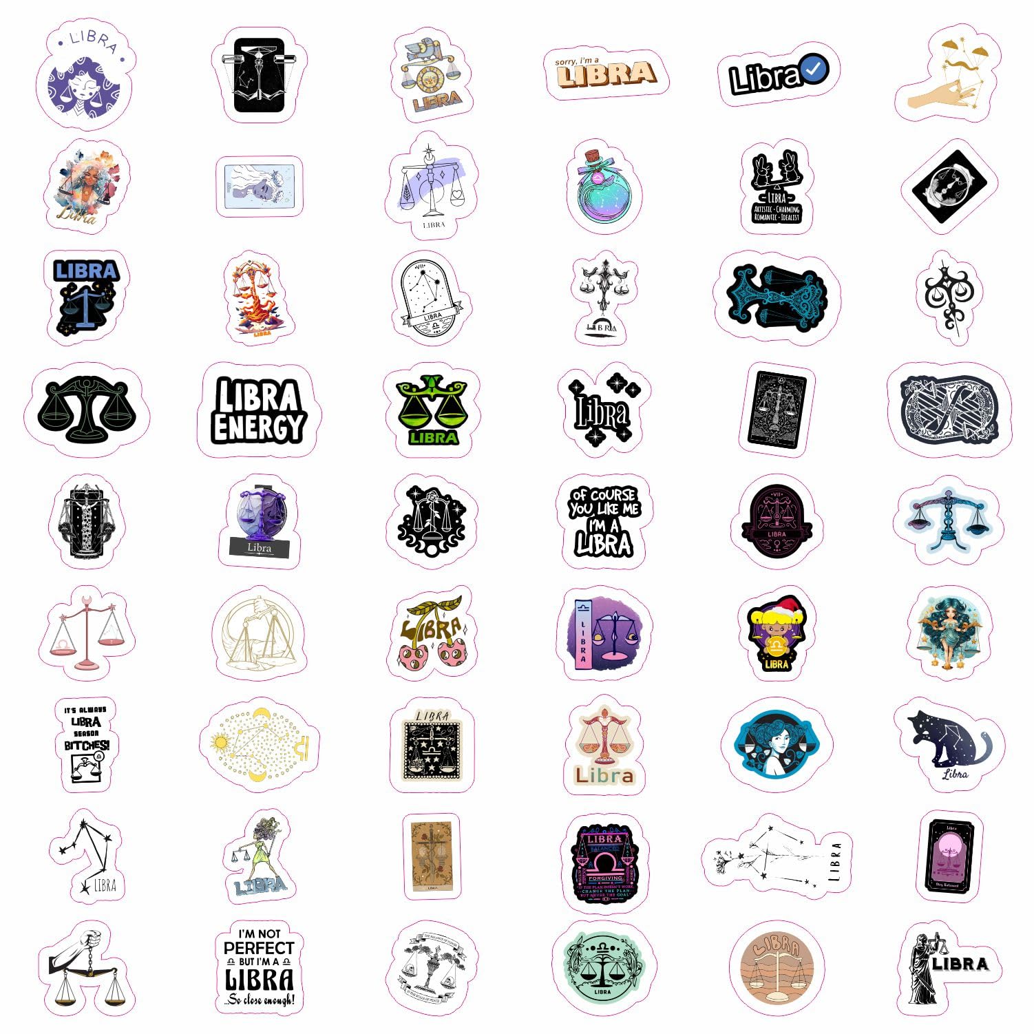100Pcs Libra Stickers (Zodiac) For Water Bottle And Laptop   Libra Party Favors & Decorations, Waterproof Vinyl Astrology Decals