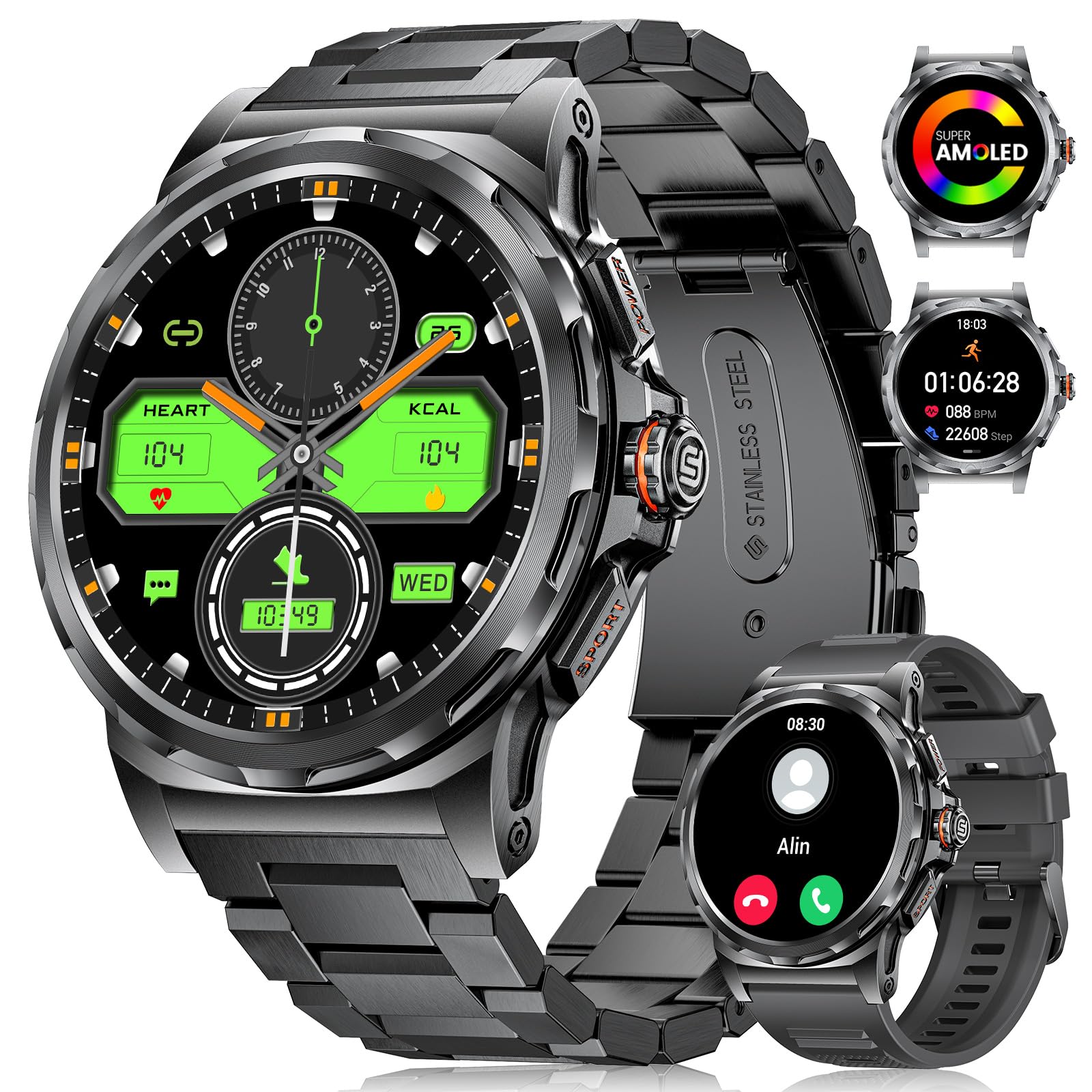 Military Smart Watch For Men(Answer/Dial Calls),1.46 ' ' Amoled Touchscreen/5Atm Waterproof/120+ Sports Modes Fitness Watch With