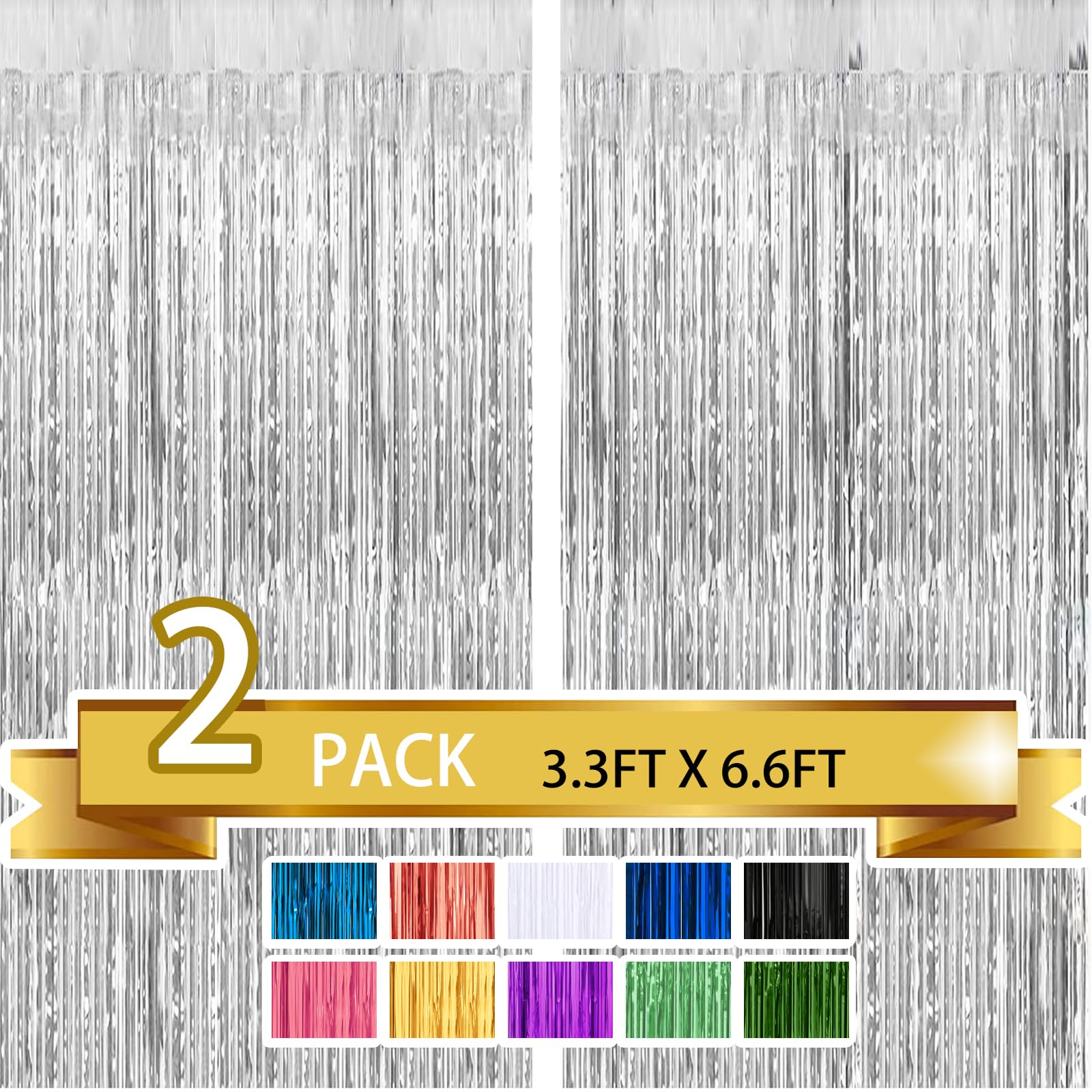 2 Pack Silver Metallic Tinsel Foil Fringe Curtains Party Photo Backdrop Party Streamers For Birthday,Graduation,New Year Eve Dec