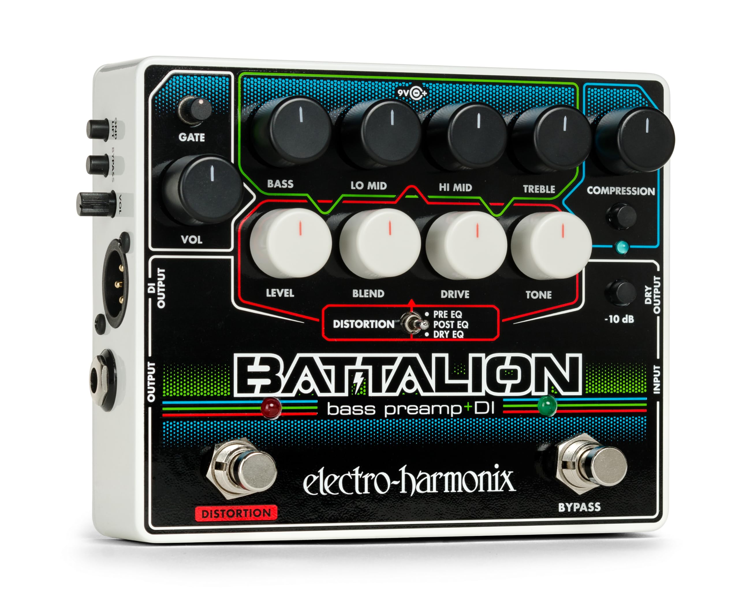 Electro Harmonix Battalion Black 4 Band Eq, Mosfet Distortion, Compressor, Noise Gate Bass Preamp & Di Pedal