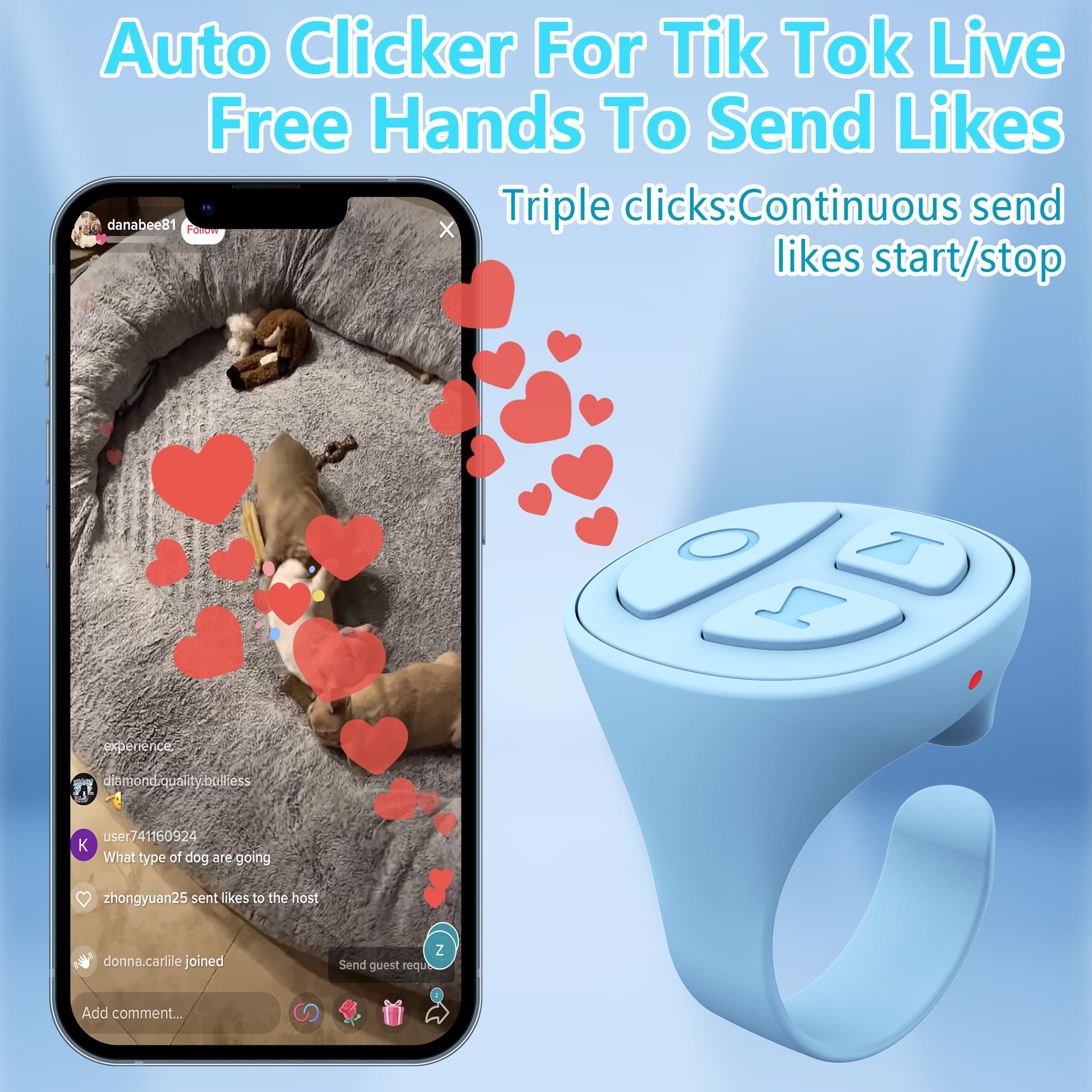Stdforu Tiktok Scrolling Ring, Bluetooth Camera Remote Control, Scrolling Ring For Iphone,Tik Tok, Ipad, Android (Blue)