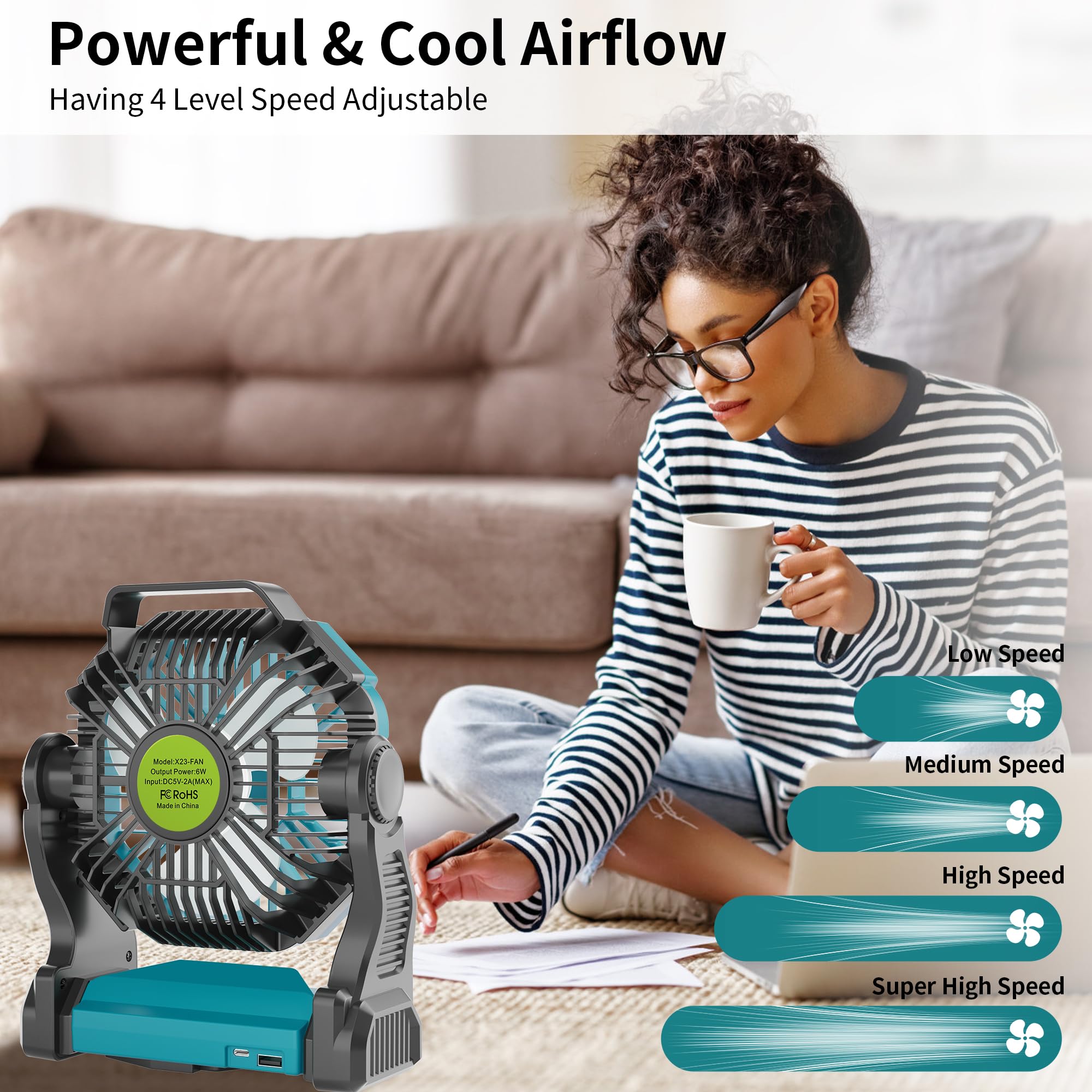 Tdlol Battery Powered Fan,270? Rotating Battery Operated Camping Fan Rechargeable, Usb Desk Personal Table Cordless With Hook, O