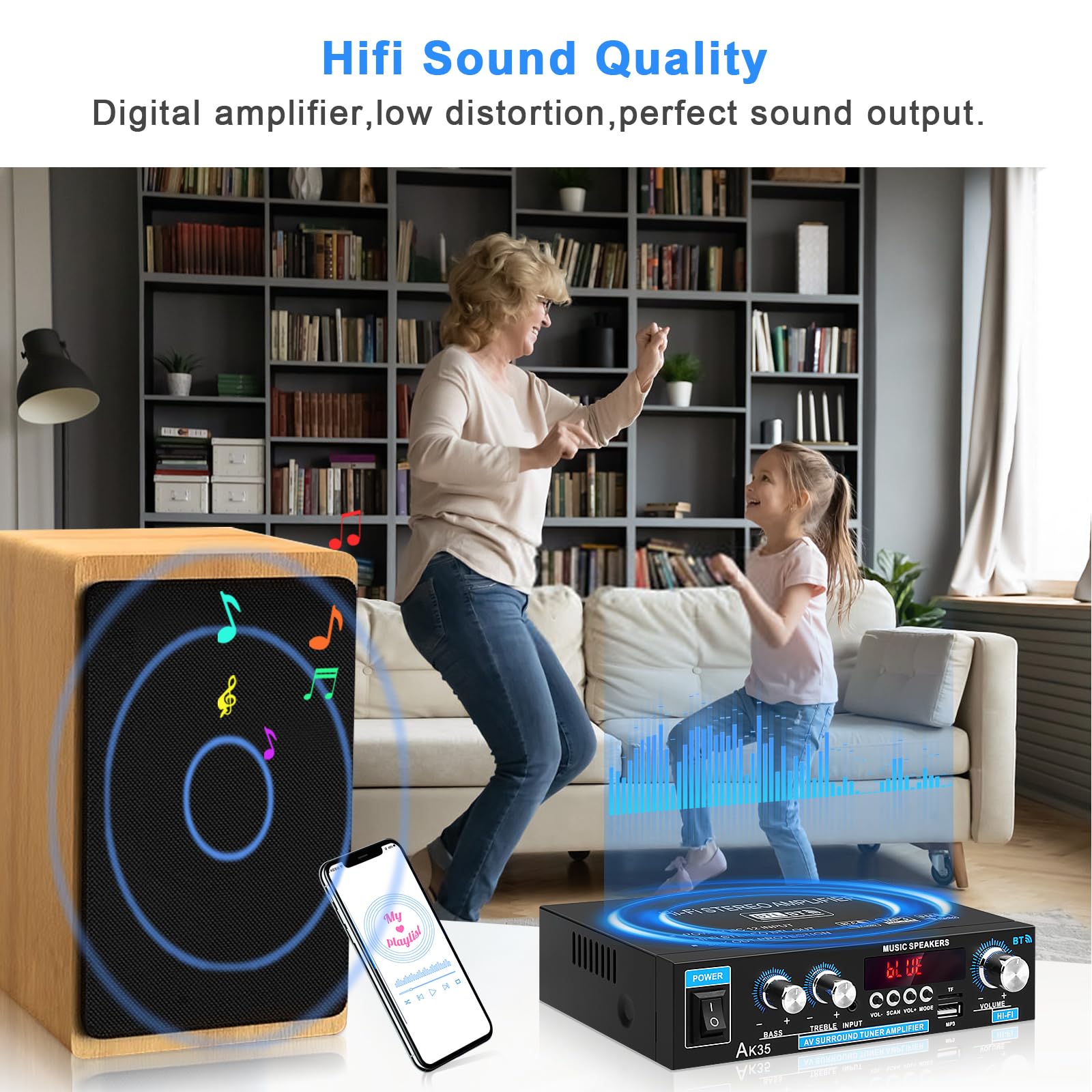 Home Audio Amplifier Ak 35 Hifi Bluetooth 5.0 Mini Stereo Power Amp Receivers 2.0 Channel Rms 30W X 2 Max. 200W Output With Usb,