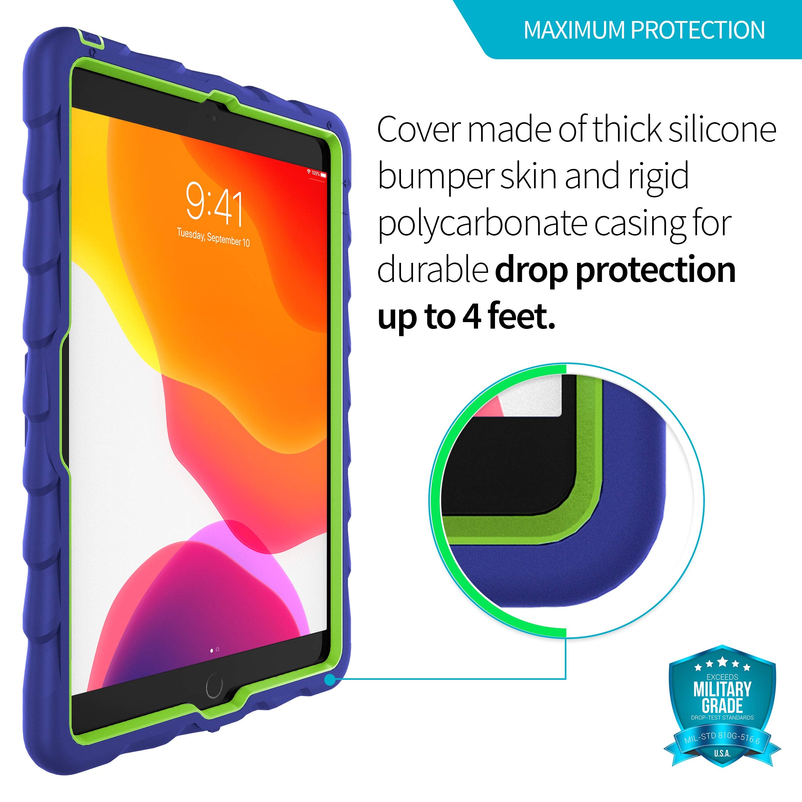 Gumdrop Hideaway Case Fits Apple Ipad 9Th | 8Th | 7Th Gen (10.2 Inch) Designed For K 12 Students Teachers And Classrooms�Drop Tested Rugged Shockproof Bumpers For Reliable Device Protection�Blue/Green