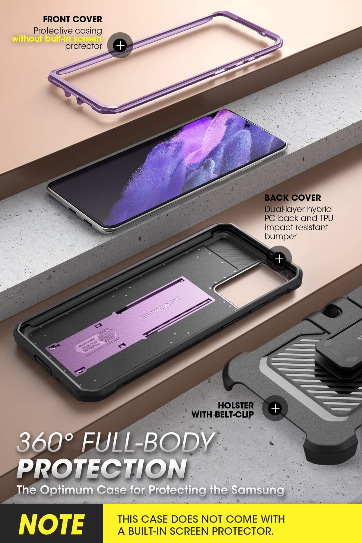 Supcase Ubpro Series Case For Galaxy S21+ Plus 5G (2021 Release), Full Body Dual Layer Rugged Holster & Kickstand Case Without B