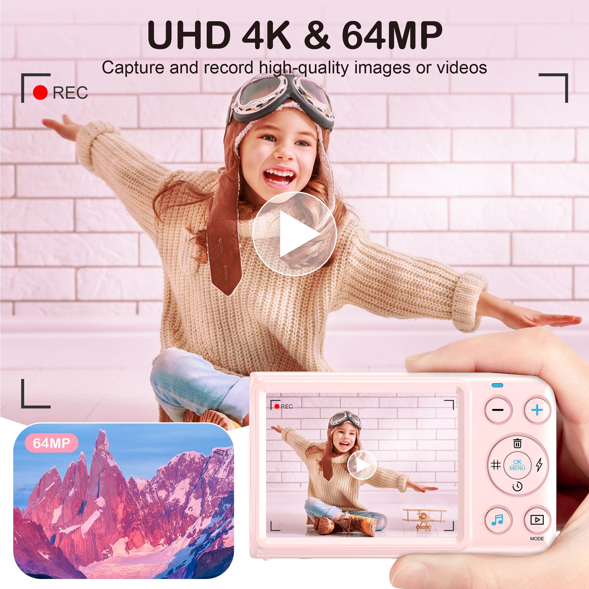 Digital Camera,4K Kids Camera For Photography,64Mp Mp3 Player Vlogging Camera For Youtube,2.8'' Ips Screen,Auto Focus,18X Zoom,1