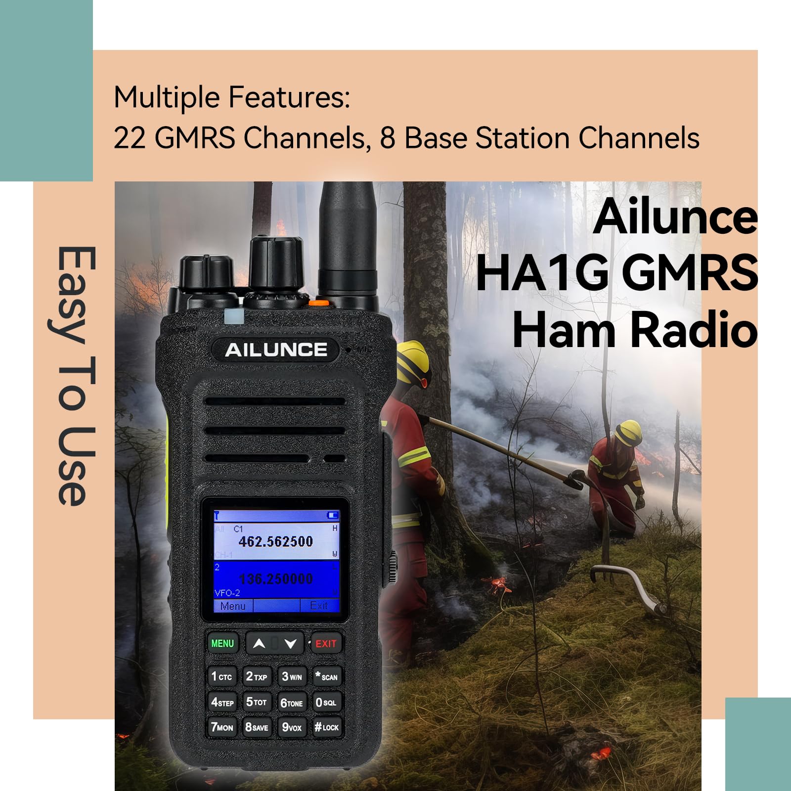 Retevis Ailunce Ha1G Gmrs Handheld Radio, Gmrs Radio With Speaker Mic, Ip67 Waterproof, Noaa, 2800Mah Usb C Rechargeable Portable Two Way Radio