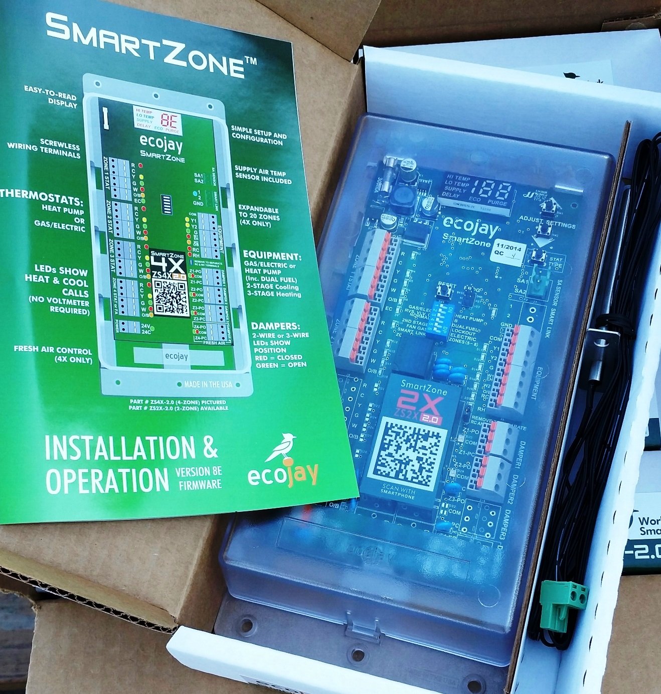 Smartzone 2X : 2 Zone Hvac Controller Kit W/Temp Sensor; Dual Climate Control To Replace Honeywell, Ewc, Zonefirst, Zonex, Duroz
