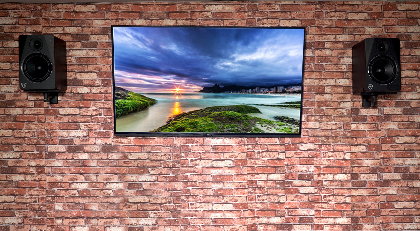 Pair Rockville Rhsb8 Wall Mount Swivel Speaker Brackets For Home Theater Bookshelf Or Studio Monitors, Black