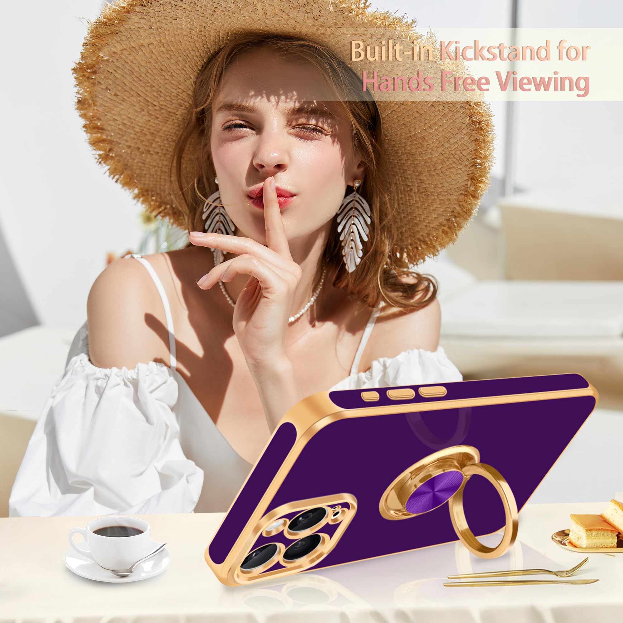 Fingic For Iphone 15 Pro Phone Case[With 360Ring Holder][Support Magnetic Car Mount] Cute Kickstand Slim For Women Girls Nonslip