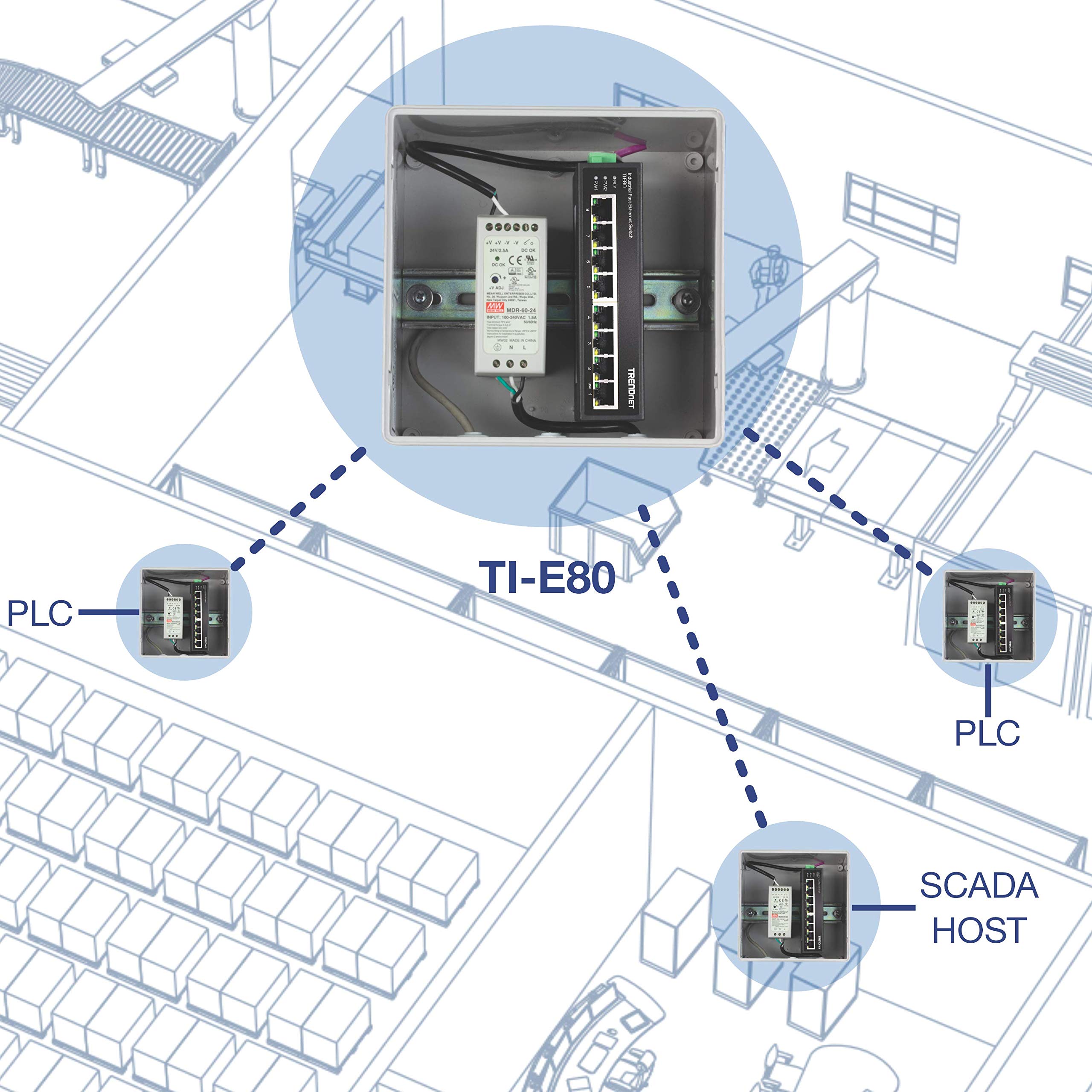 Trendnet 8-Port Industrial Fast Ethernet Din-Rail Switch, Ti-E80, 8 X Fast Ethernet Ports, Ip50 Rated, Extreme Temperature Opera
