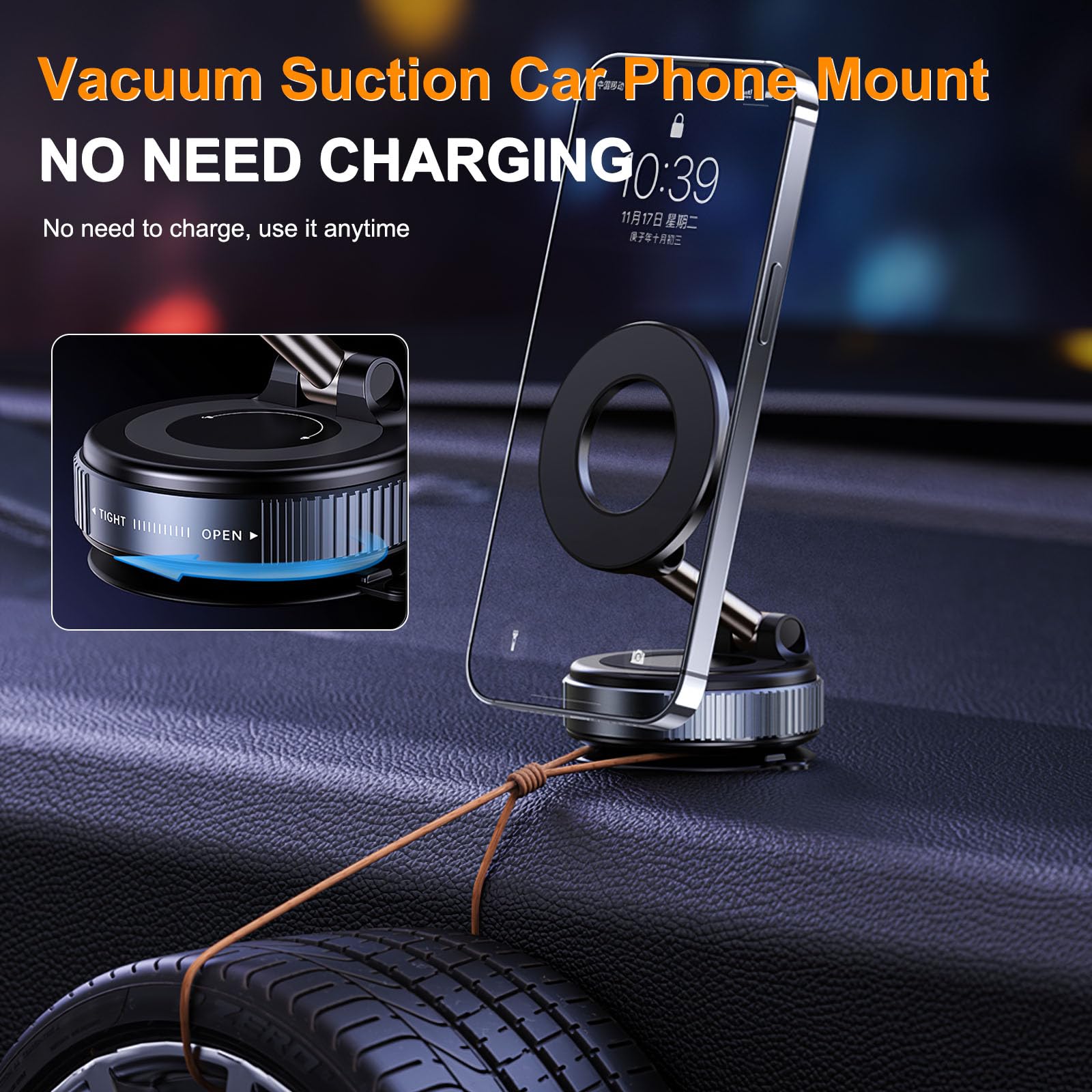 Upgrade Magnetic Vacuum Suction Phone Holder, ?No Need Charging?360 Rotating Adjustable Strong Magnetic Car Mount Phone Holder F