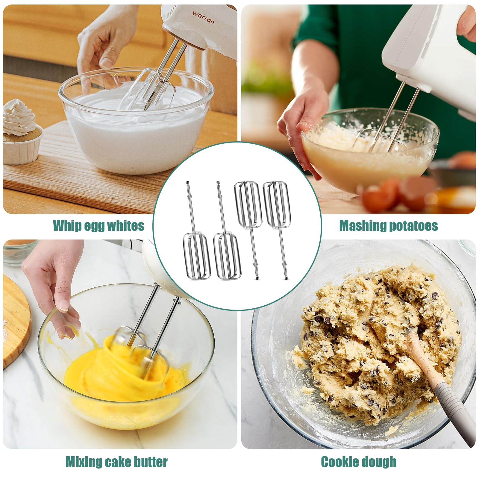 Hasanbar 4 Pack Hand Mixer Beaters, Compatible With Hamilton Beach Hand Mixer 62692 62695V 64699 62682Rz, Beater Replacement Fit