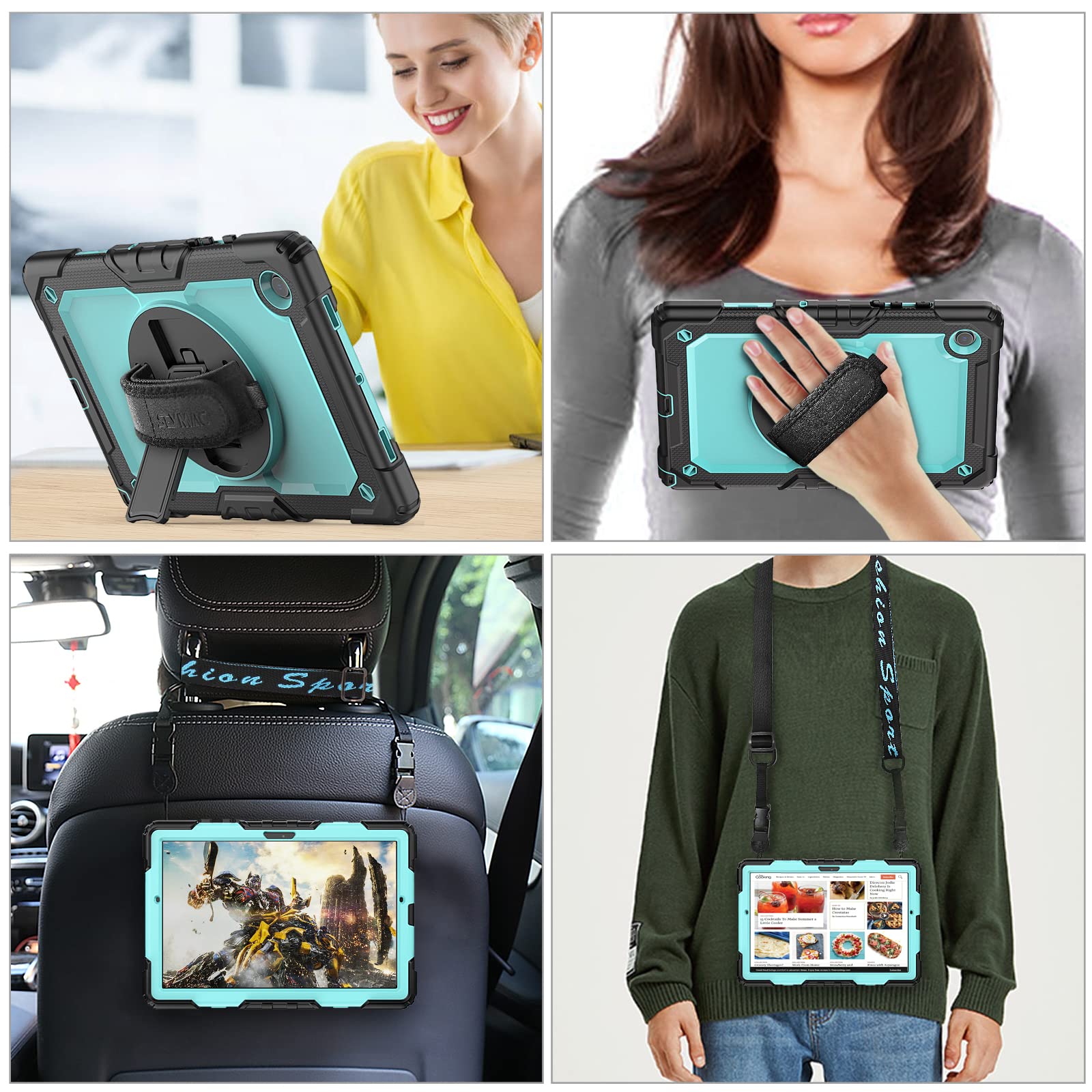 Seymac Stock 360 Hand Strap Shockproof Case For Samsung Galaxy Tab A8 10.5 Inch, Skyblue+Black