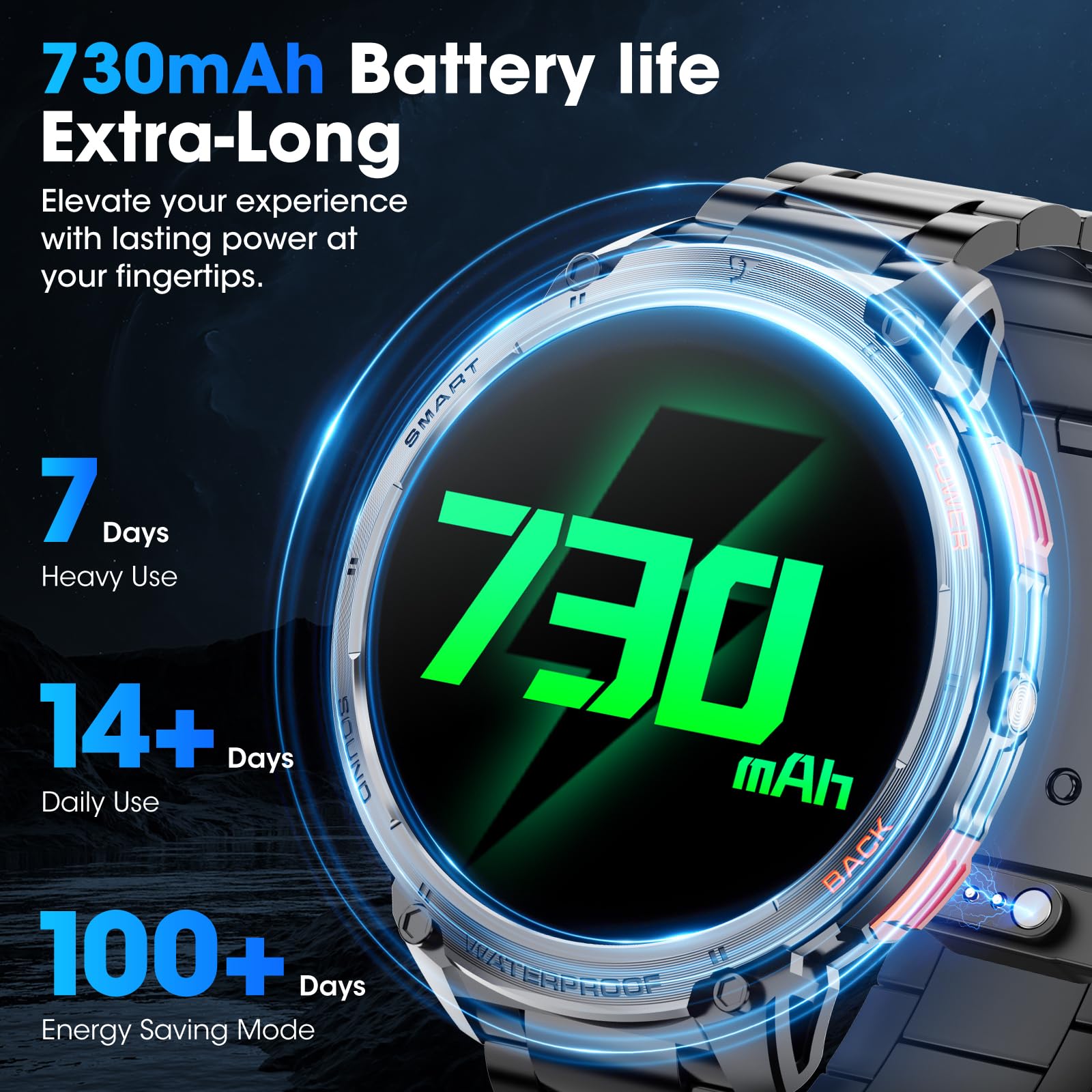 Military Smart Watch For Men 1.85'' Hd Touch Screen 730Mah Battery Smart Watches With Led Flashlight For Android Ios (Bluetooth