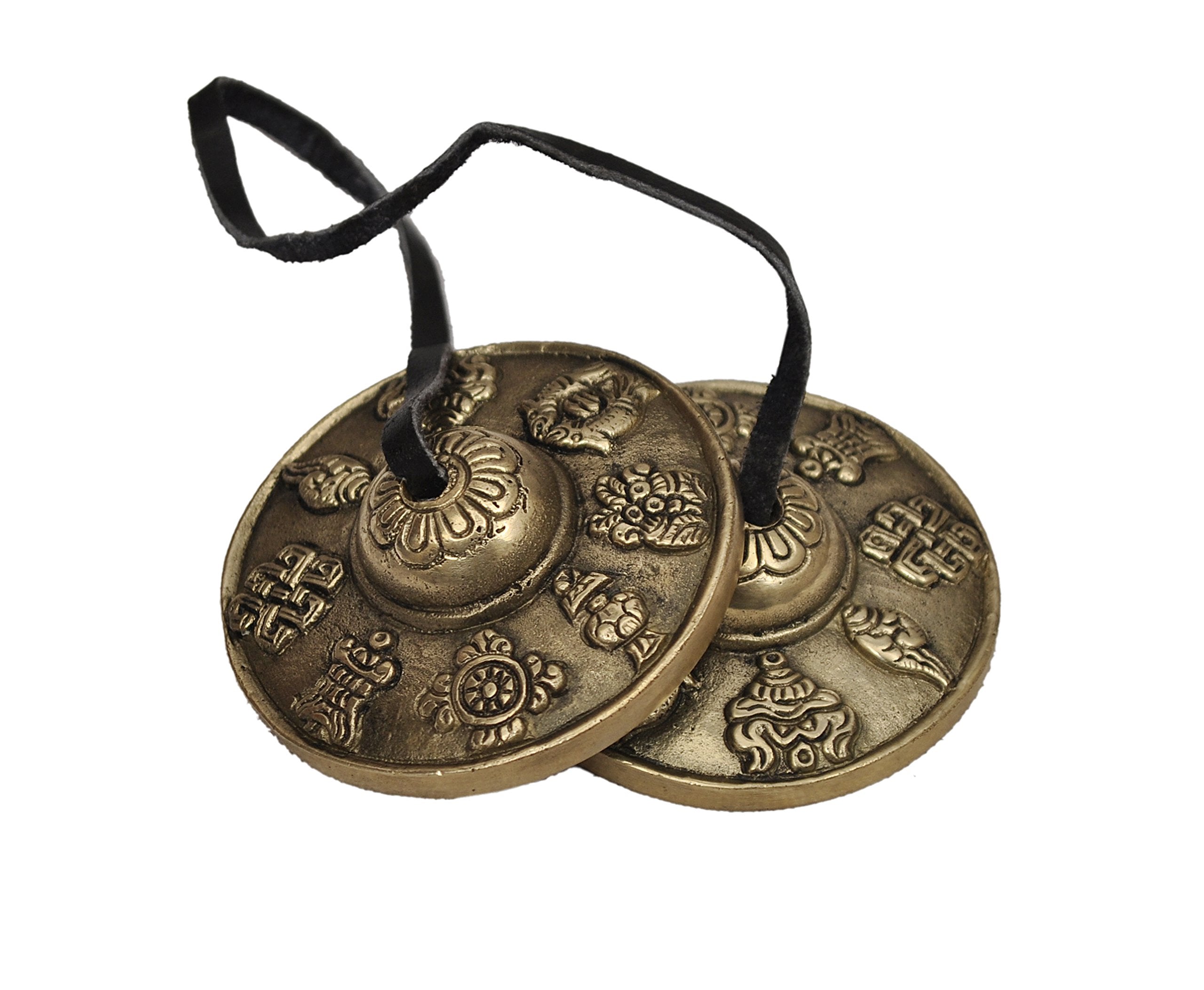 Dharma Store   Tibetan Tingsha Cymbals   6.2 Cm   8 Lucky Symbols Embossed