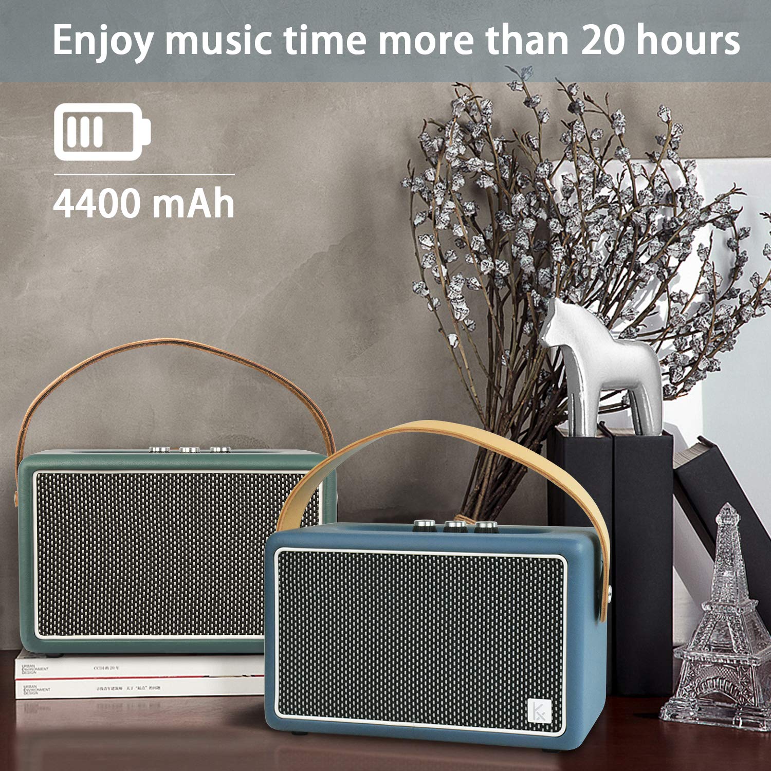 Vintage Bluetooth Speakers, Konex 40W Leather Portable Wireless Speaker, Bluetooth 4.2 Heavy Bass Music Player, 20H Long Playtim