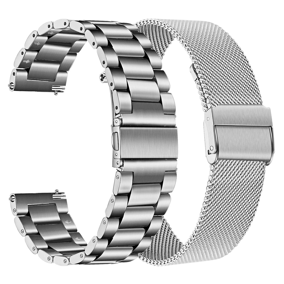 Trumirr Silver Band Sets For Fossil Women 'S Gen 5 Carlyle/Garrett/Julianna Smart Watch, 22Mm Solid Stainless Steel Metal + Mesh