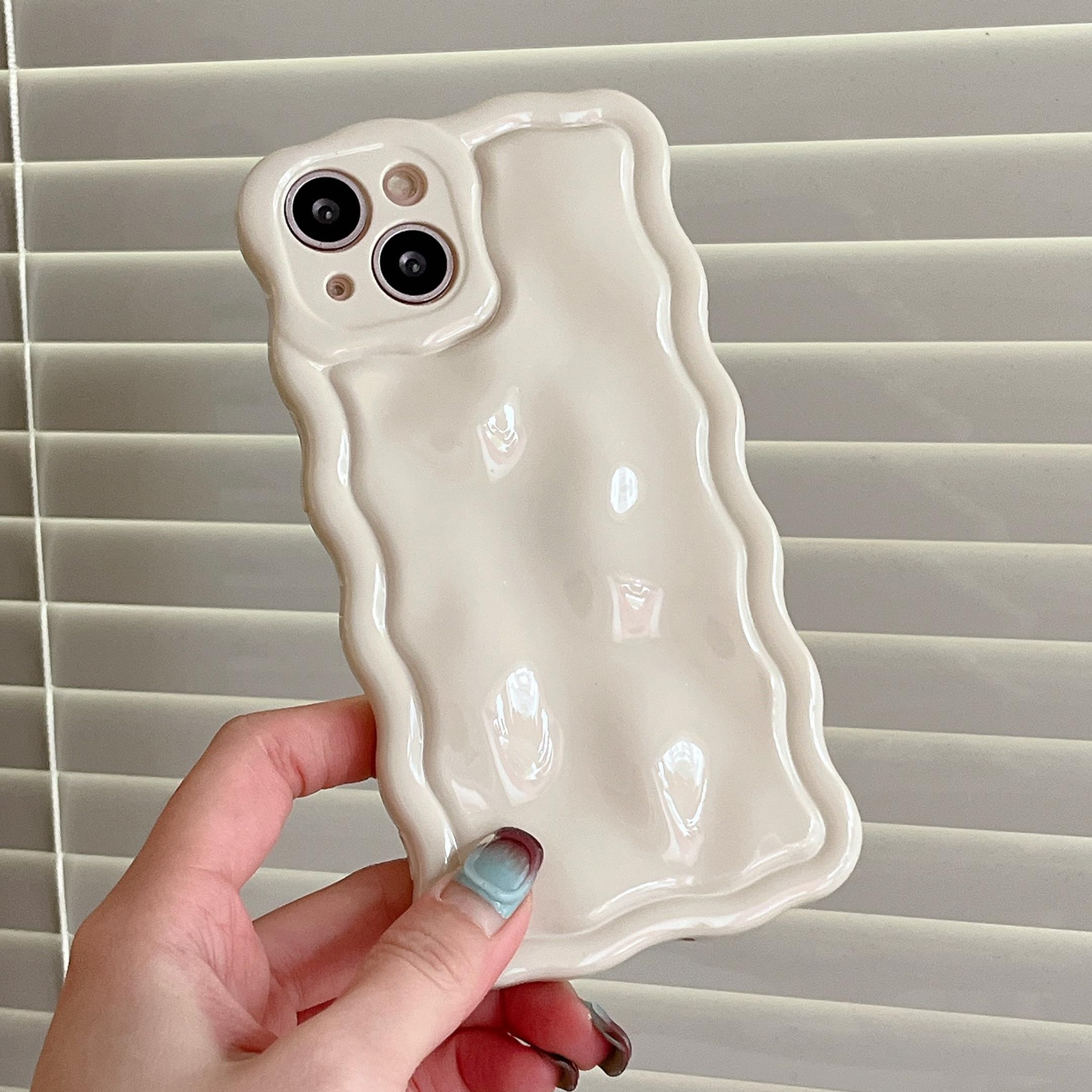 Fabspark Case For Iphone 16 Pro Max,Cute 3D Solid Color Meteorite Bubble Water Ripple Curly Wavy Frame Case,Soft Tpu Shockproof