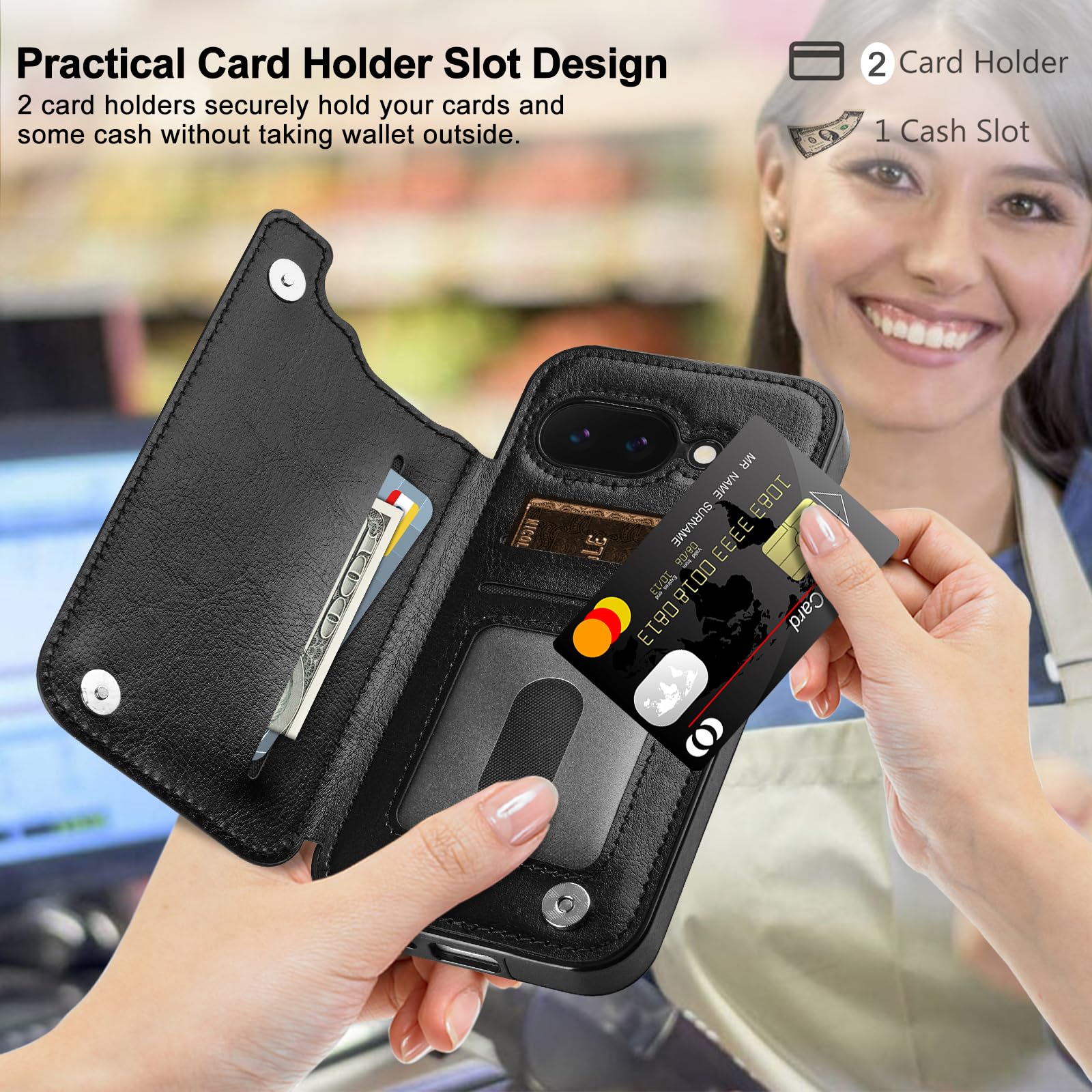 Hiandier For Google Pixel 9A Case Wallet With Card Holder Women Men Pu Leather Case For Google Pixel 9A Double Magnetic Clasp Sh