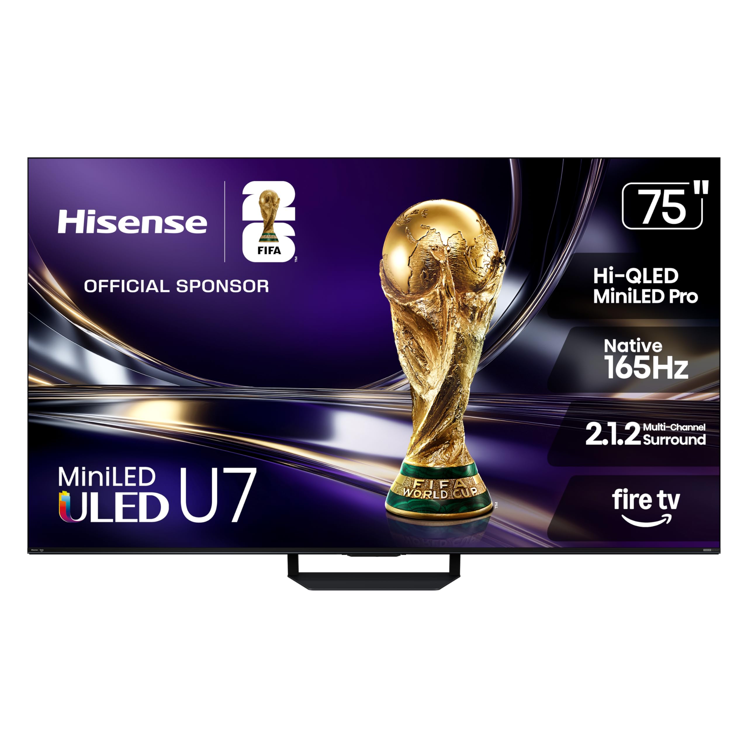 Hisense 75 U7 Mini-LED ULED 4K UHD Best Premium Gaming Smart Fire TV (75U7SF, 2026 New) - Hi-QLED, Native 165Hz, VRR 330, HDR10+