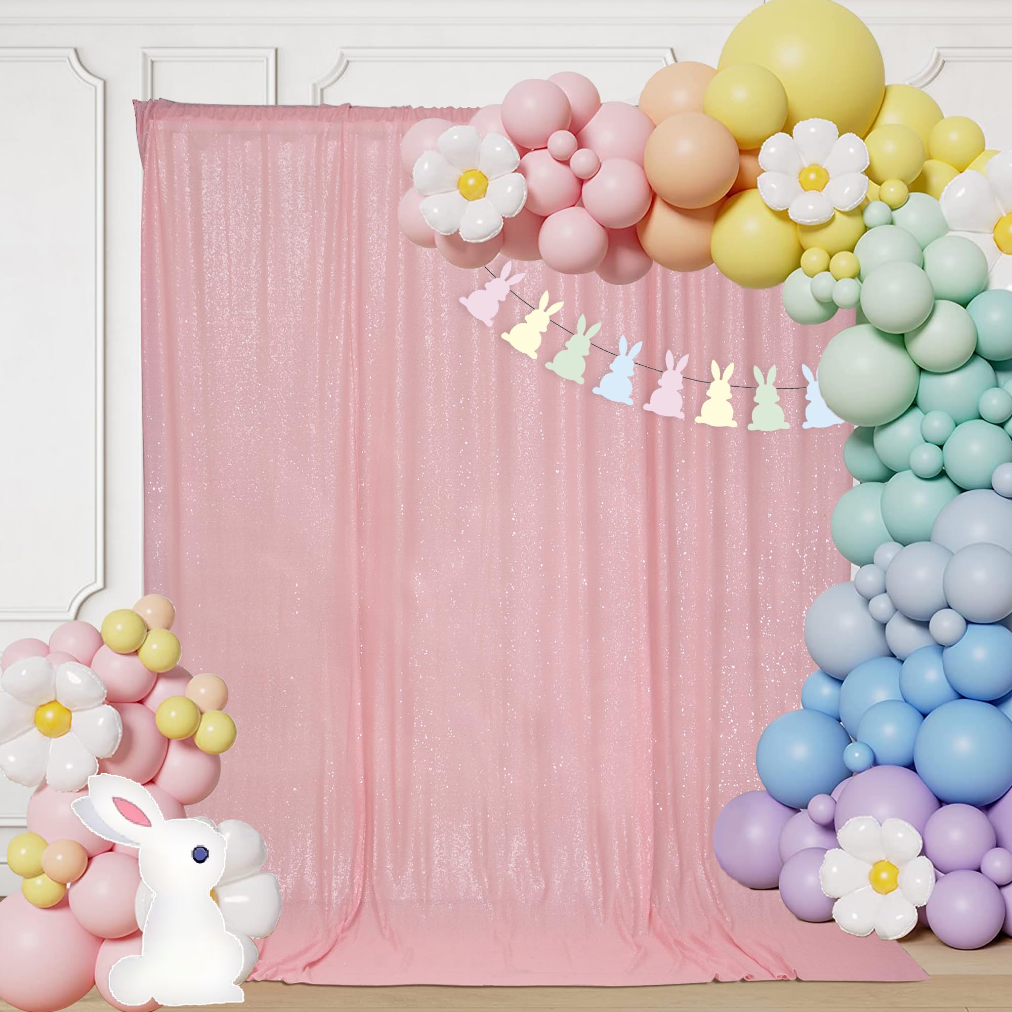 PartyDelight Pink Sequin Backdrop 8FTx8FT Wedding Curtain Special Events Party