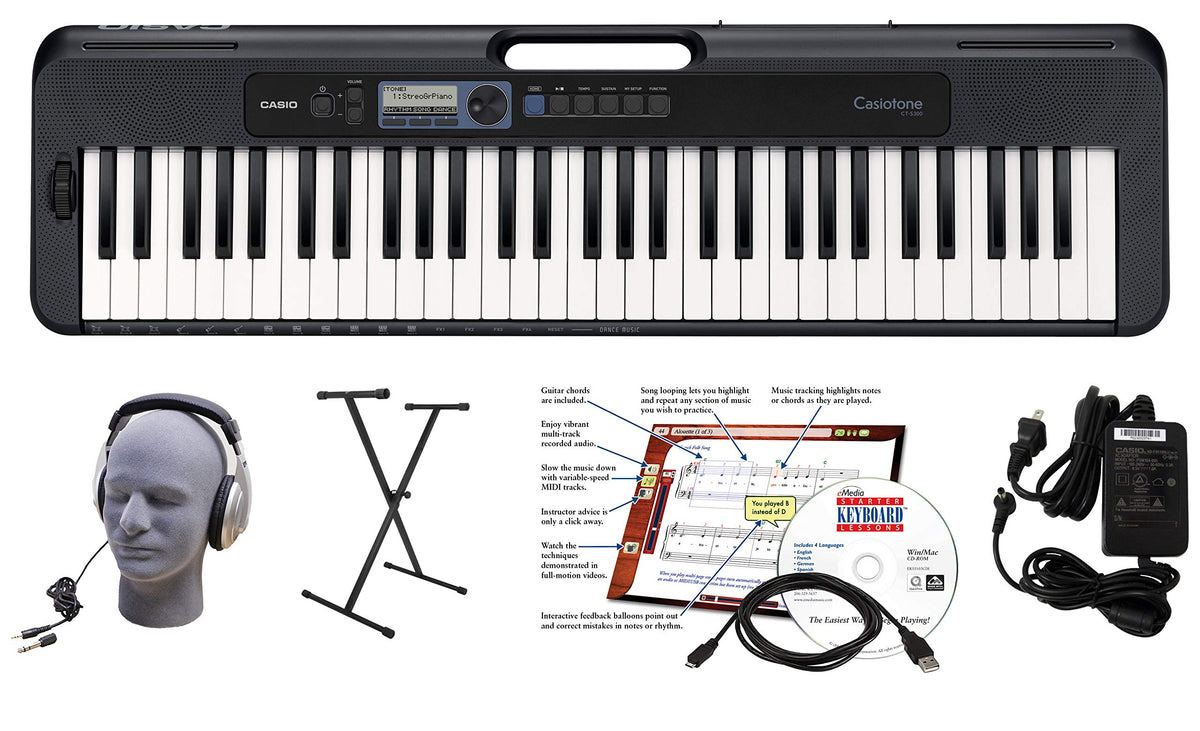 Casio Ct S300 61 Key Premium Keyboard Package With Headphones, Stand, Power Supply, 6 Foot Usb Cable And Emedia Instructional So