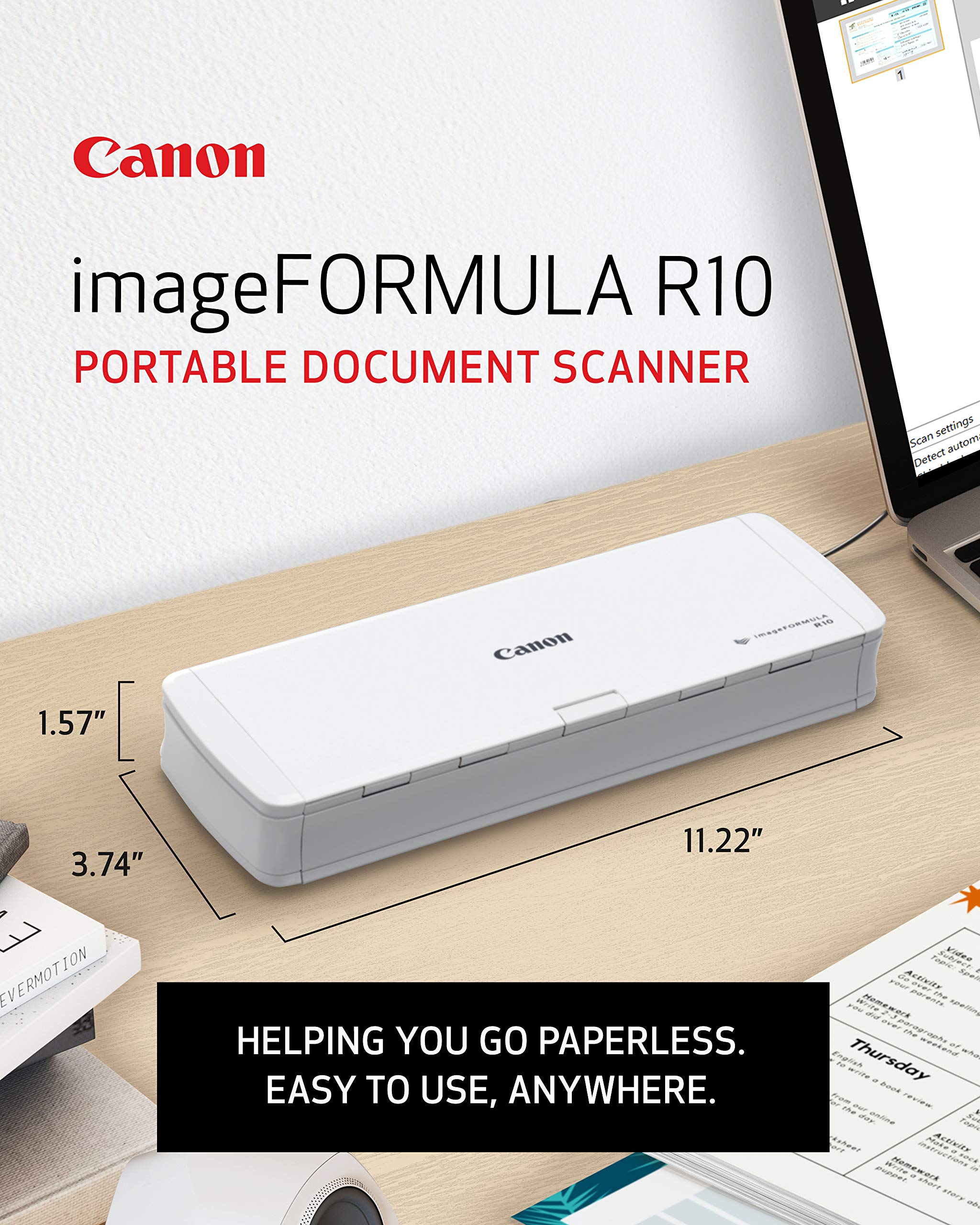 Canon Imageformula R10   Portable Document Scanner, Usb Powered, Duplex Scanning, Document Feeder, Easy Setup, Convenient, Perfe