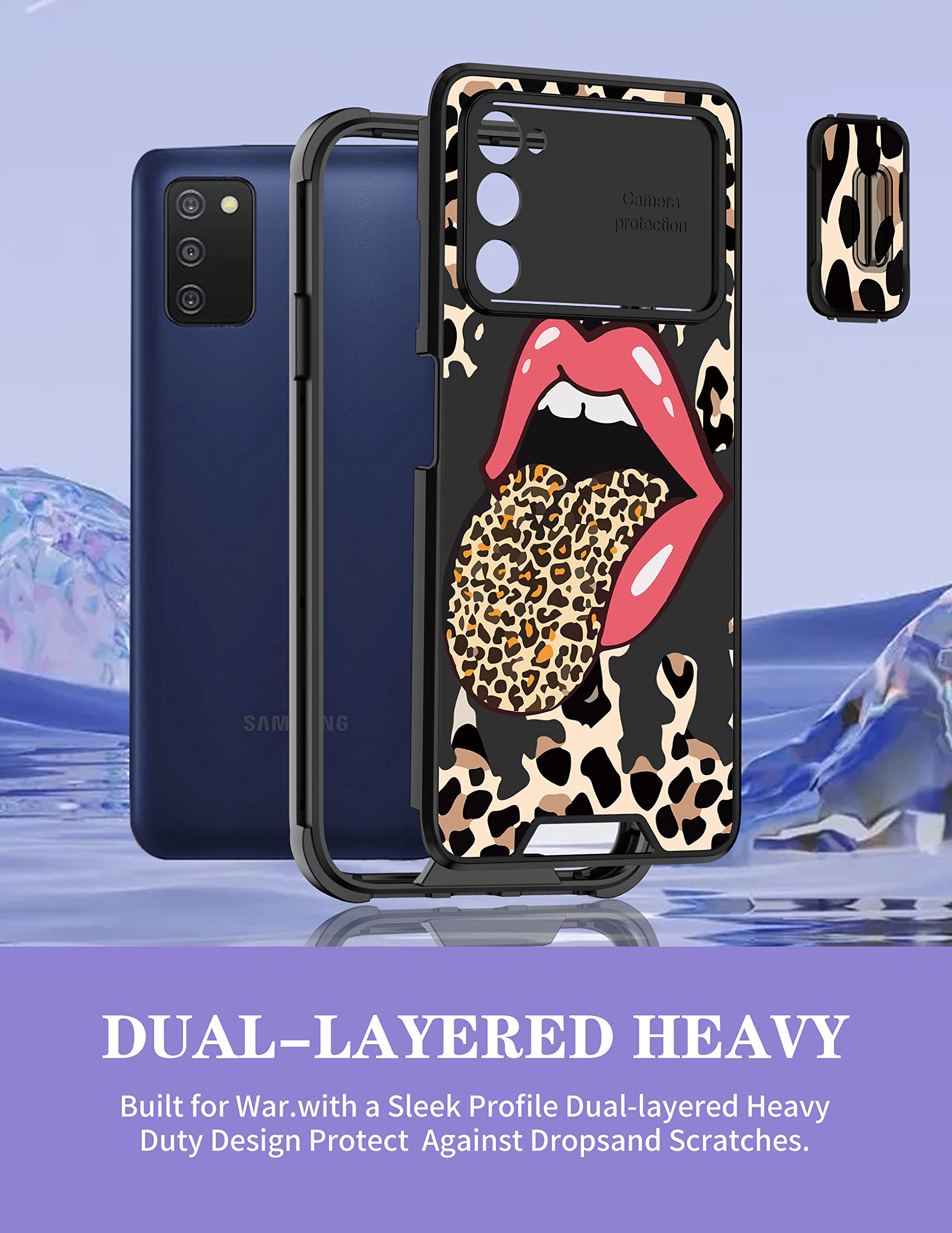 Goocrux For Samsung Galaxy A03S Case For Women Girls Cheetah Print Phone Cover Cute Leopard Lips Animal Design Girly Aesthetic W