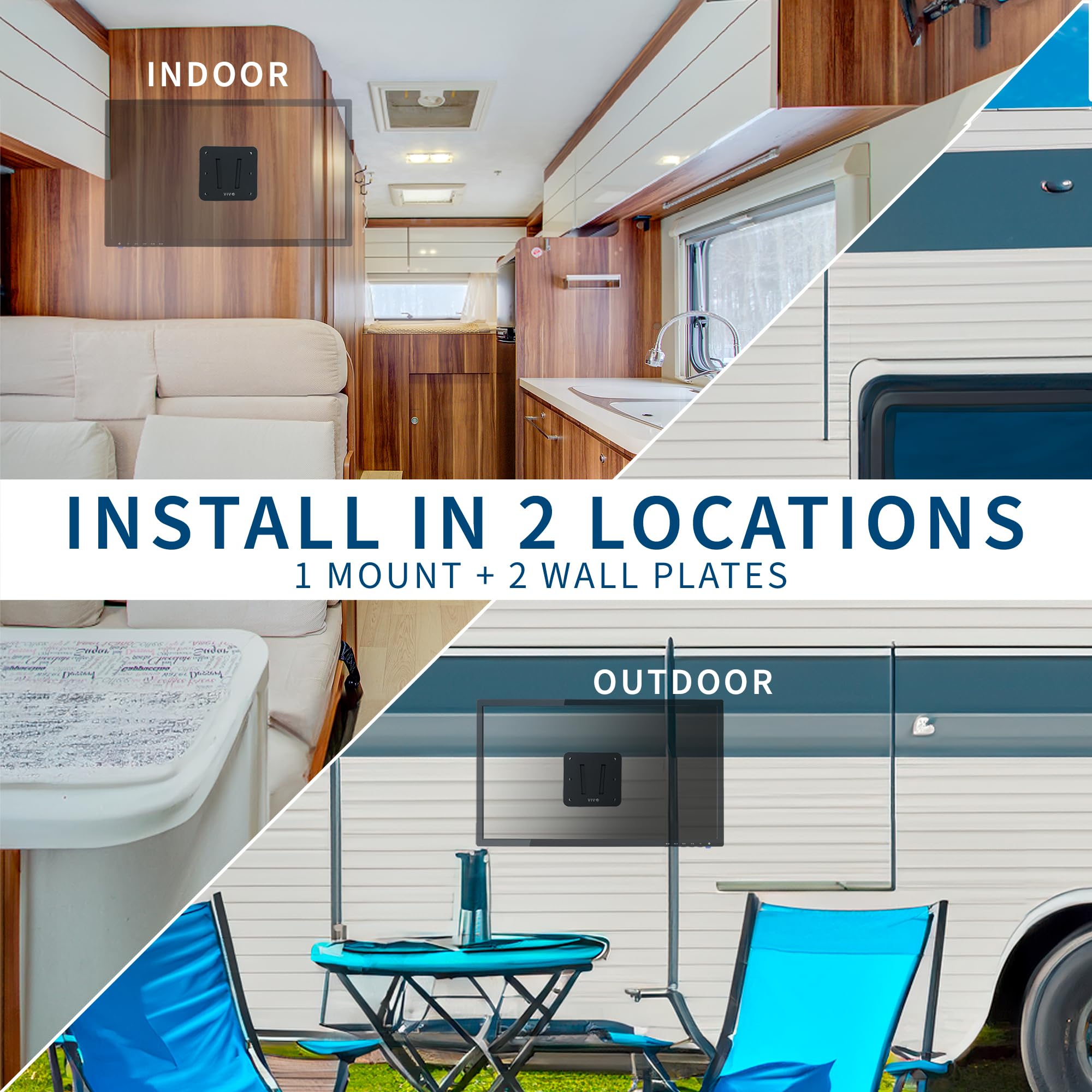 VIVO Anti Rust Quick Release Plastic Polymer RV TV Mount Set for Screens up to 43 inches and 30 lbs, Low Profile, 2 Wall Plates 1 VESA Bracket, for Camping, Black, MOUNT VWRV1 3