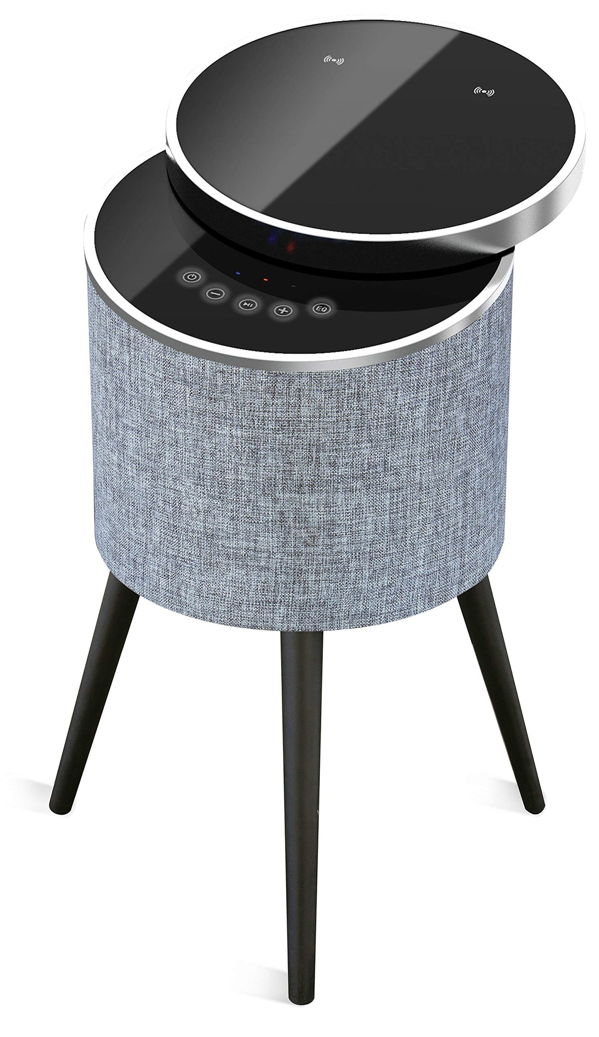 Soundstream Stsw 180Mcm G Home End Table With Tempered Glass Swivel Top, 5 Channel Speaker System, Wireless Charging, Usb Charging Port, Smart Corner Table With Surround Sound