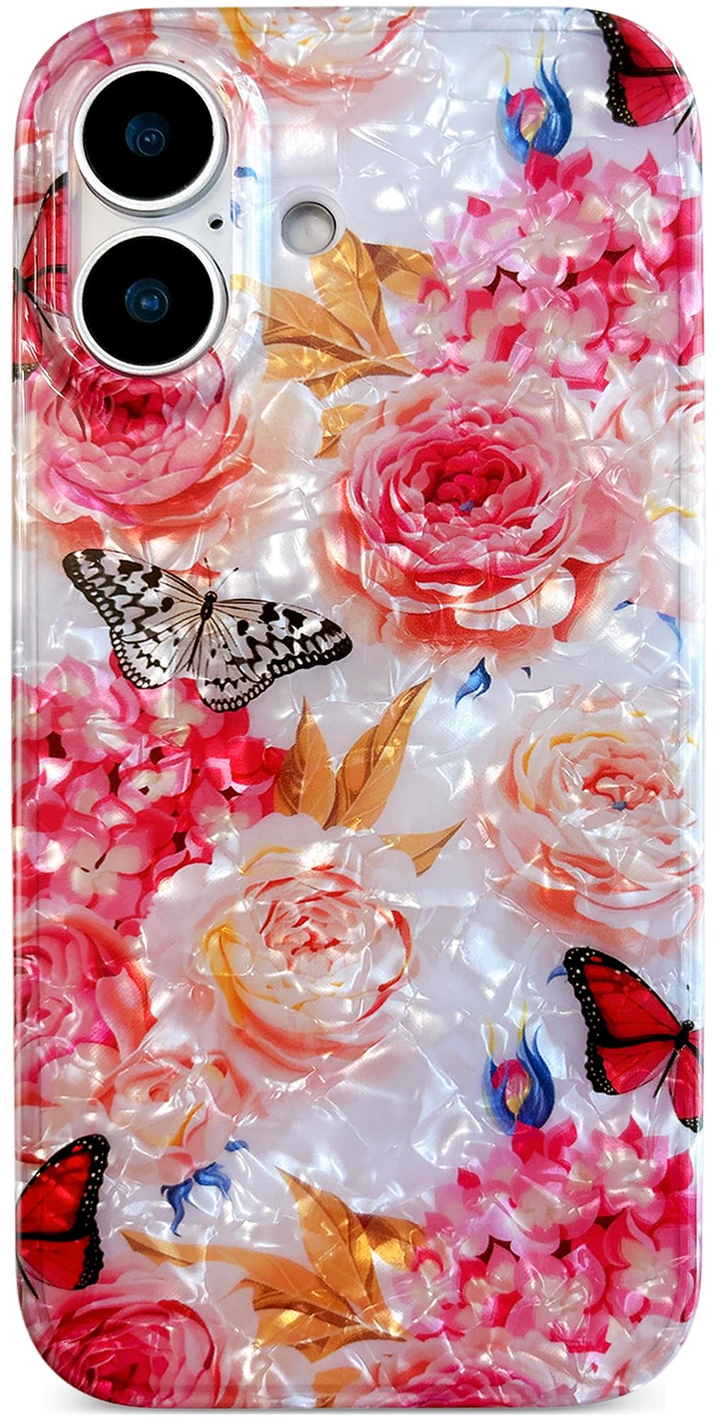 Qokey Compatible with iPhone 17 Case 6.3 Inches, Cute Clear Flowers Design for Girls Women Seashell Pattern Soft Bumper Lightwei