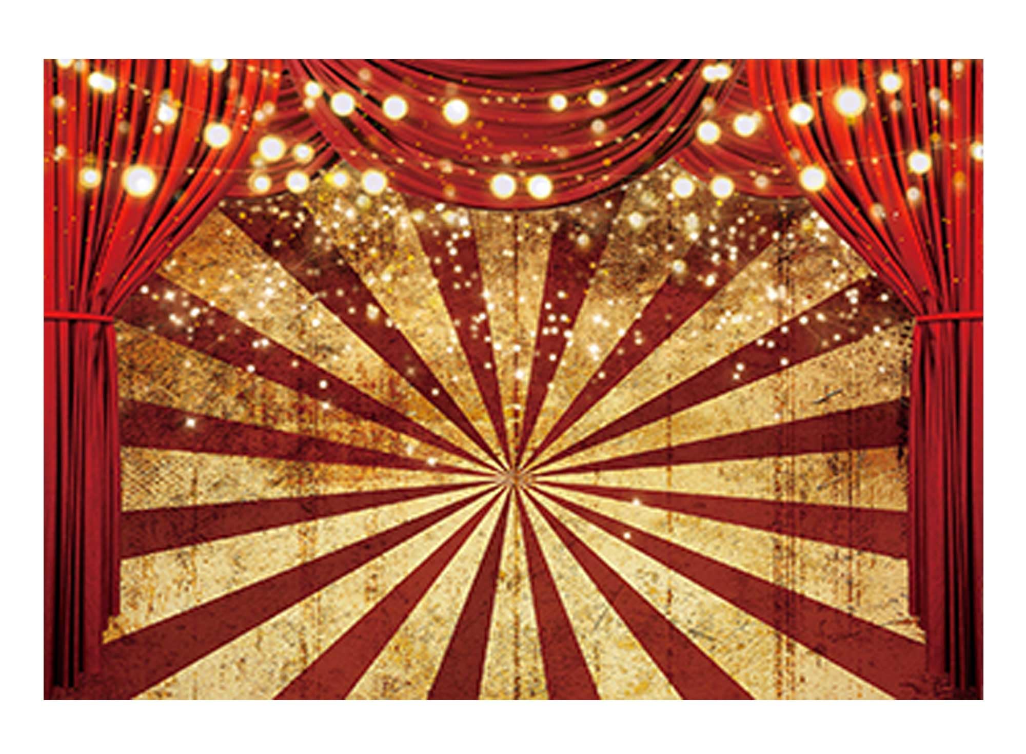 Funnytree 7X5Ft Golden Glitter Red Curtain Halloween Photography Backdrop Circus Carnival Sparkle Stripes Background Baby Shower