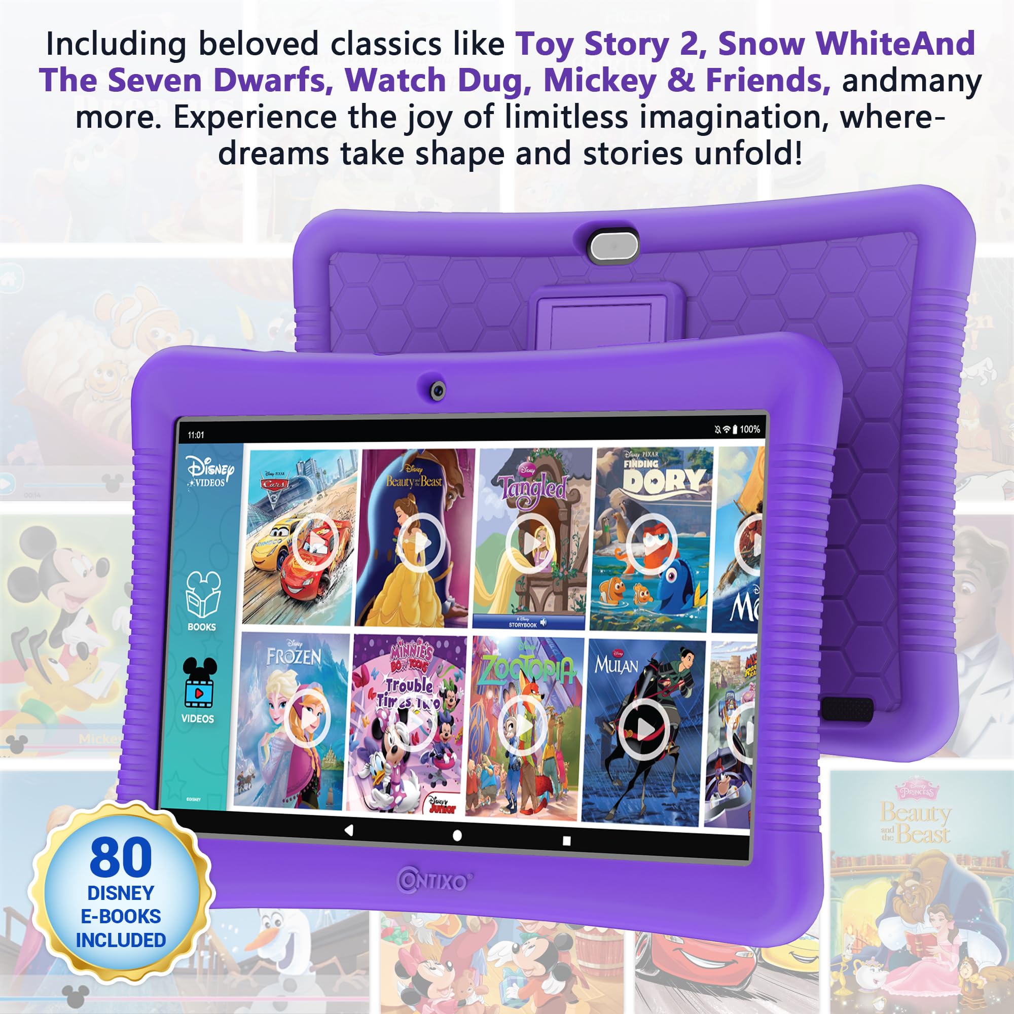 Contixo 10-Inch Kids Tablet - Ages 3-12, 80 Disney Ebooks ($350 Value), 32Gb Storage, Android, Parental Controls, Silicone Case