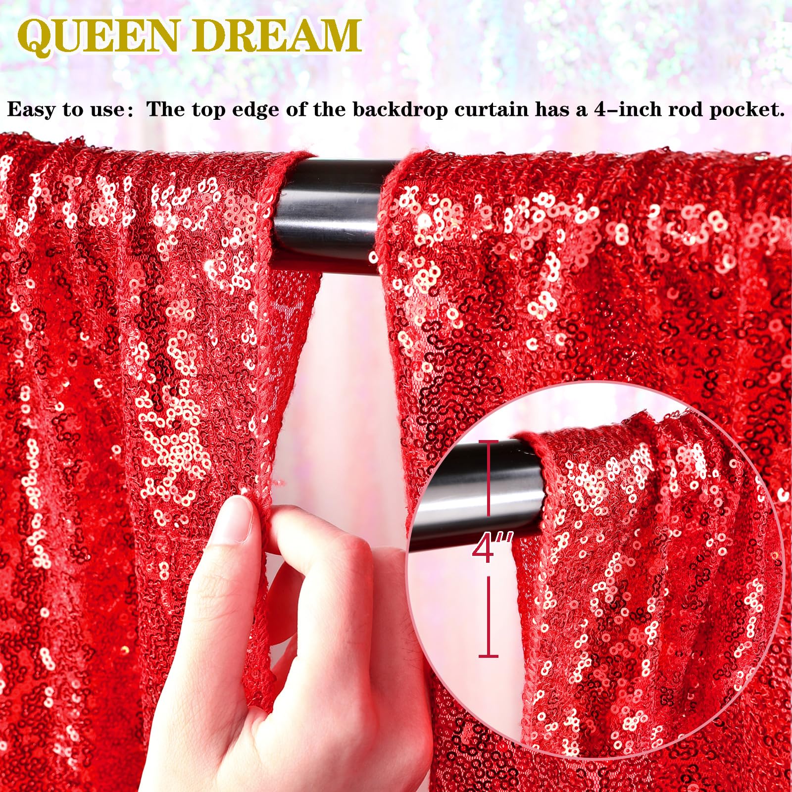 Red Curtains Birthday Sequin Backdrop, 3 Pack 2Ft X 8Ft Party Photography Background Drapes Christmas Decorations
