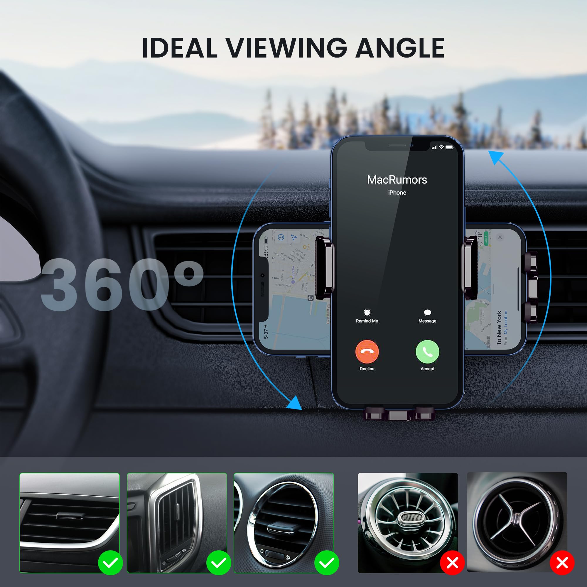 Guwez Car Phone Holder - Upgrade Clip Never Fall Air Vent Mount For Iphone Android Smartphone