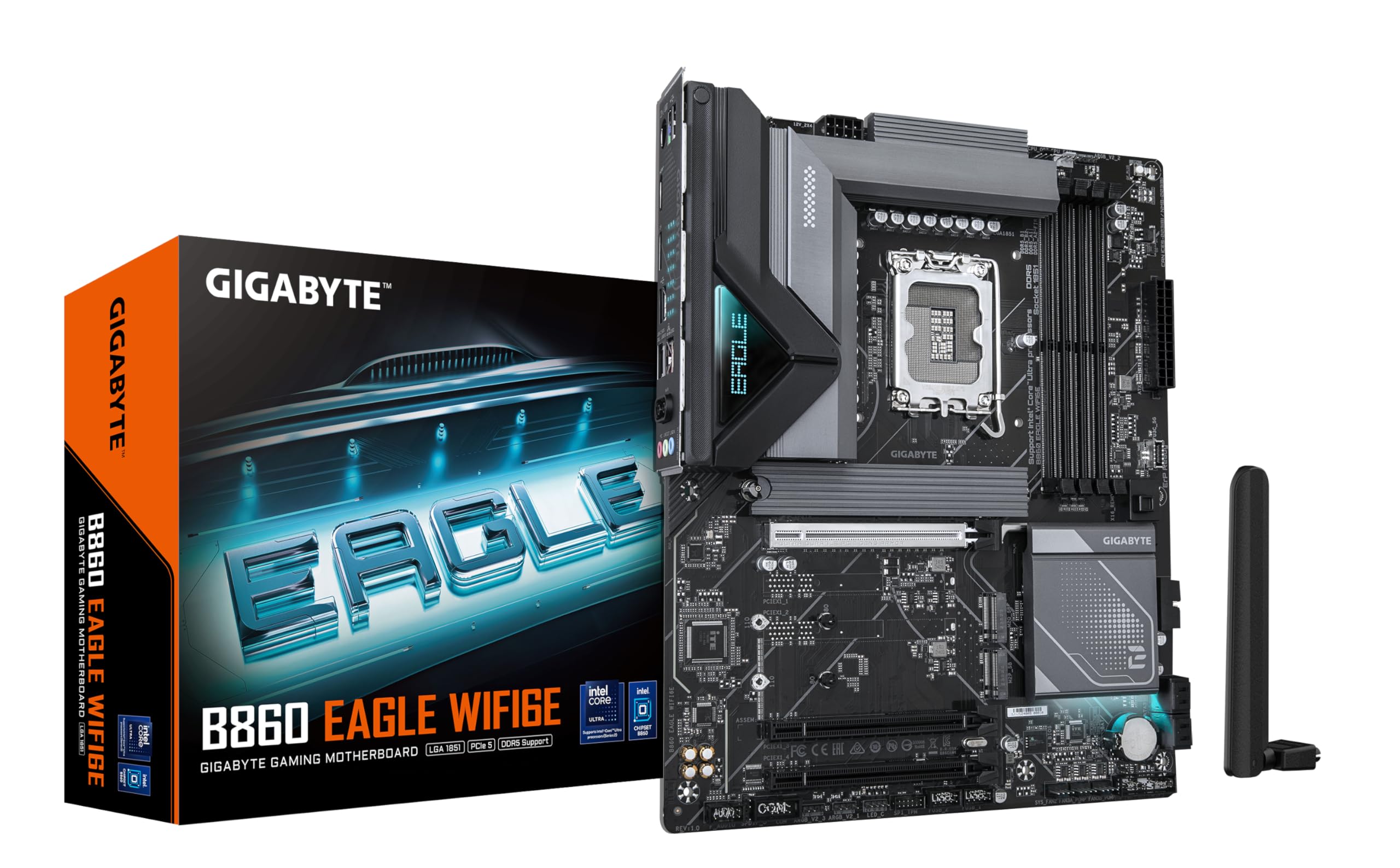 GIGABYTE B860 Eagle WIFI6E Motherboard - Intel Core Ultra Series CPUs, 12+1+2+1 Phases VRM, up to 9066MHz DDR5, 1xPCIe 5.0 + 2xP