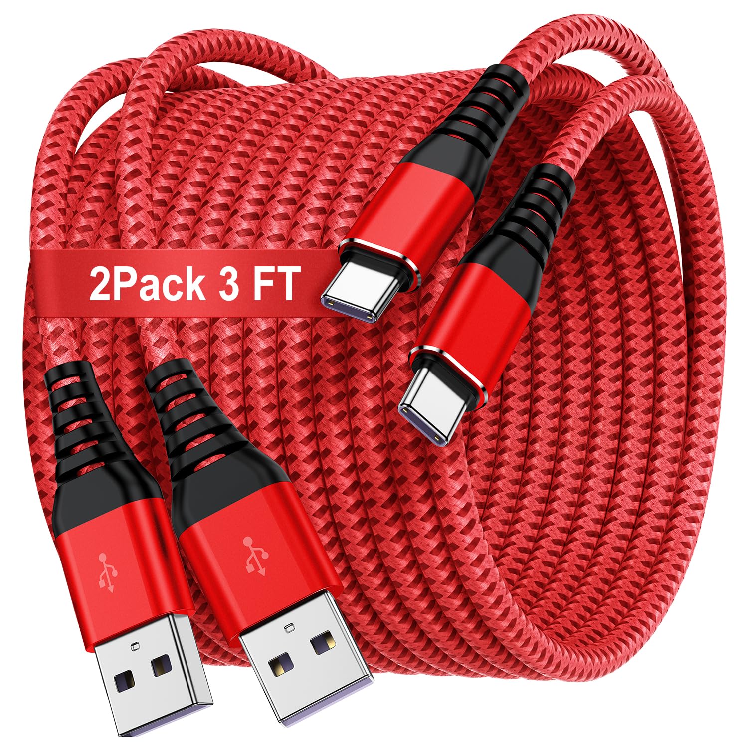 Susnwere Usb C Type C Cable 3 Ft,Nylon Braided Fast Charging 3A Quick Charger Cord,Usb A To Type C Charger Cord Cable For Iphone 15 Samsung Galaxy S20 S10 S9 S8 Plus S10E, Note 20 10 9 8, Moto G7 G8