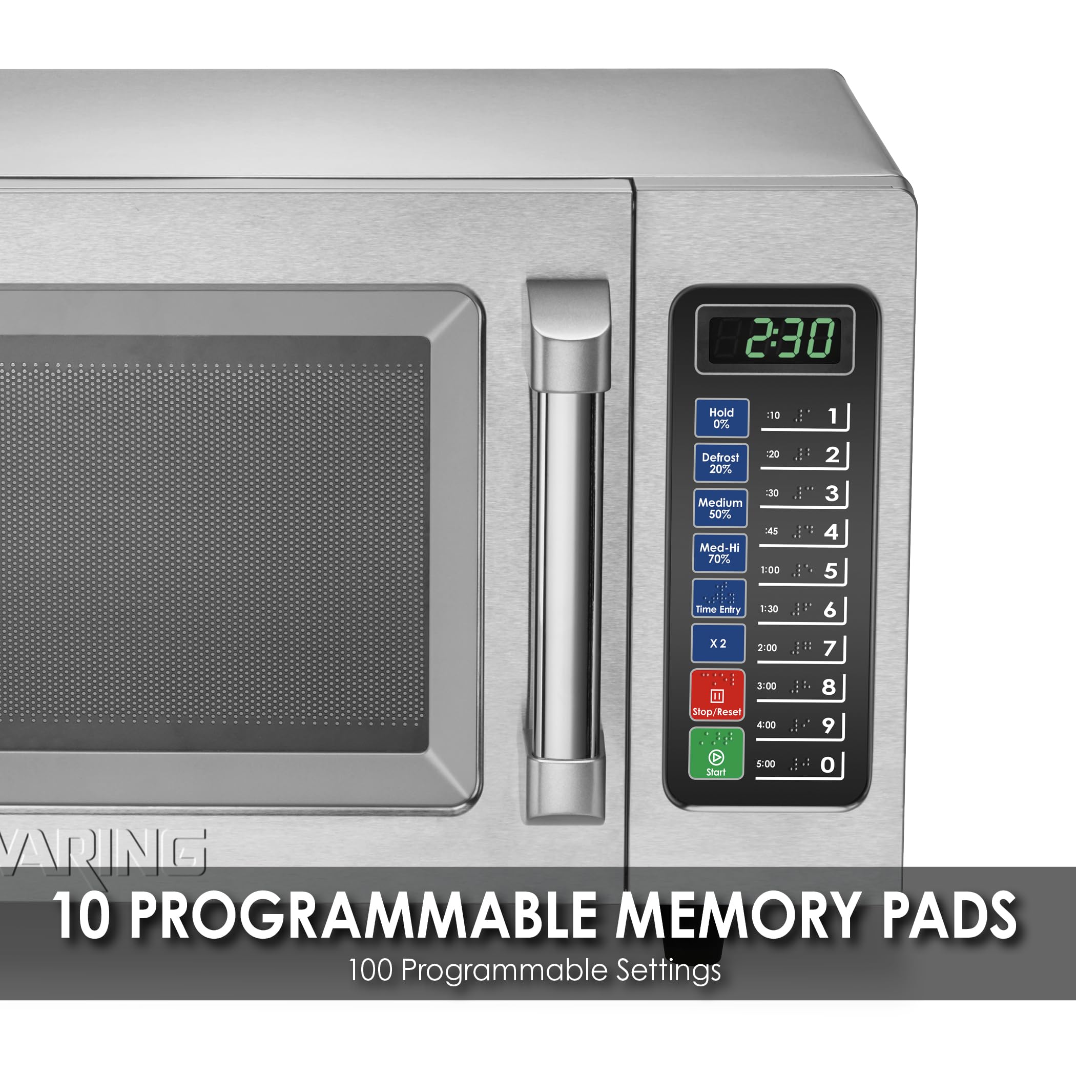 Waring Commercial Wmo90 Medium Duty Microwave Oven, 0.9 Cubic Feet, 10 Programmable Memory Settings, 5 Power Levels, Stainless S