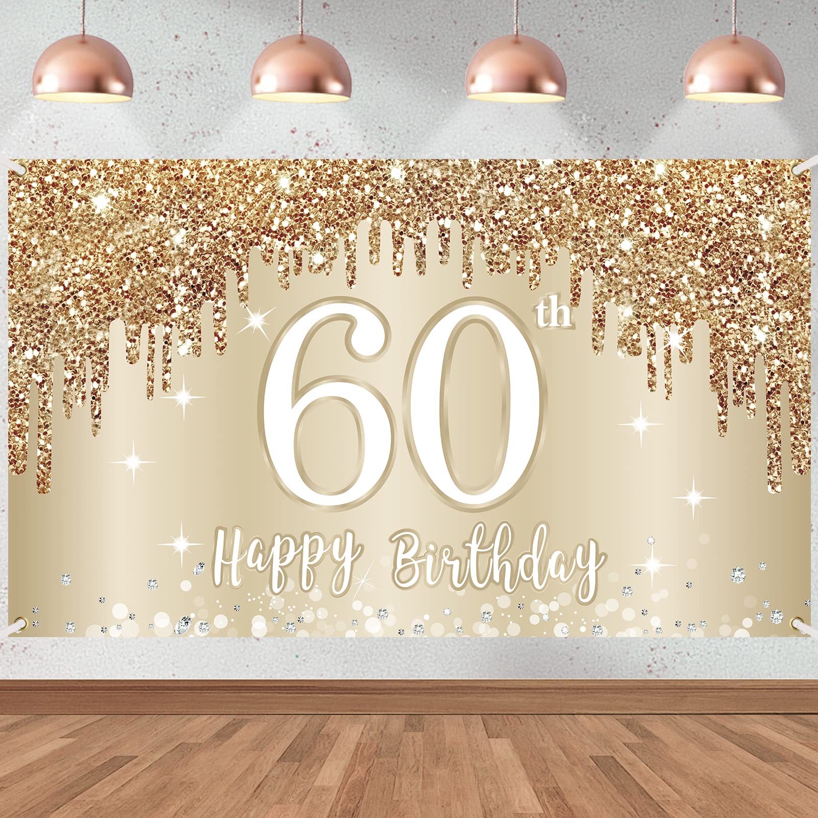 Happy 60Th Birthday Banner Backdrop Decorations For Women, Gold White 60 Birthday Sign Party Supplies, Sixty Year Old Birthday P