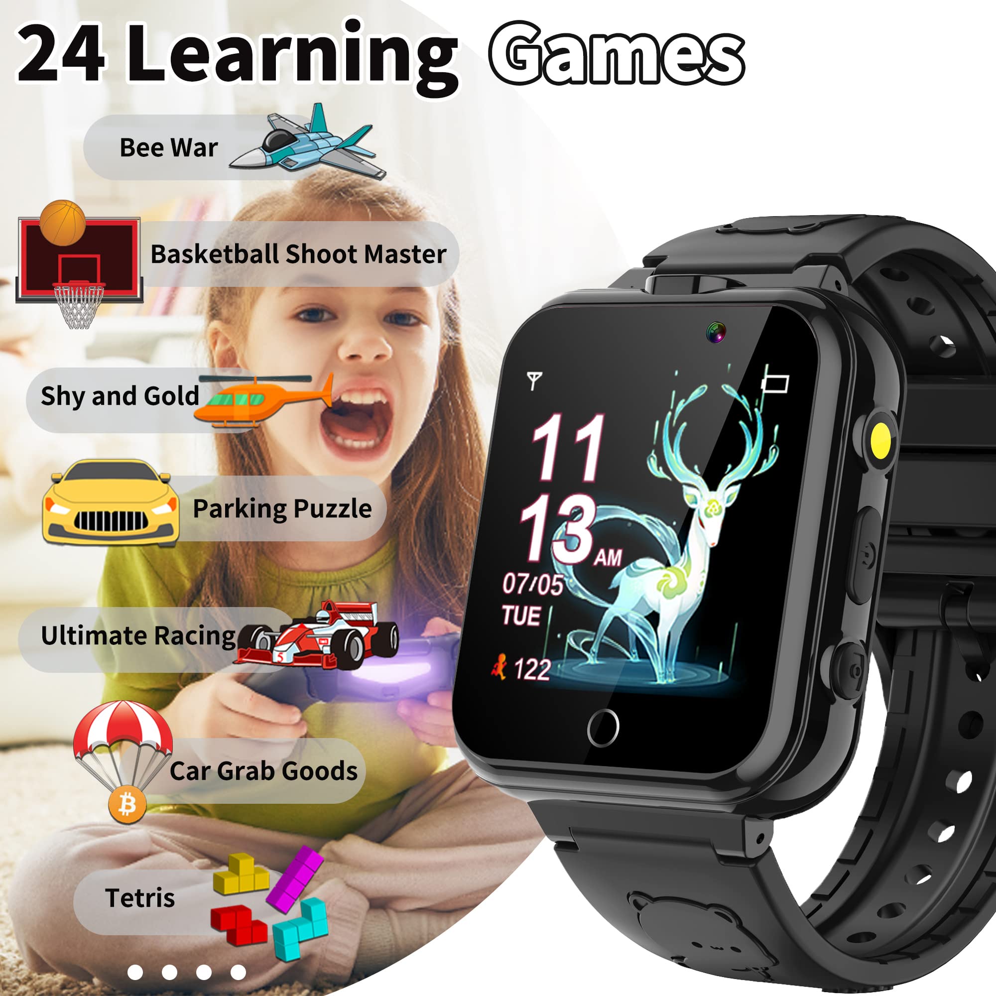 Hewitto Smart Watch For Kids - Kids Smart Watches Boys Birthday Christmas Birthday Gifts With 2 Camera 24 Games Pedometer Music