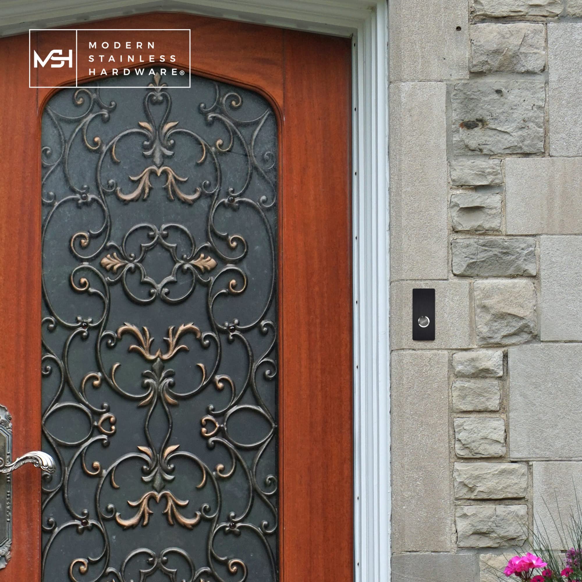 Msh Modern Stainless Hardware Model R7 Black Doorbells, R Series Anodized Aluminum Doorbells 1.37    X 3.14    X 5/32