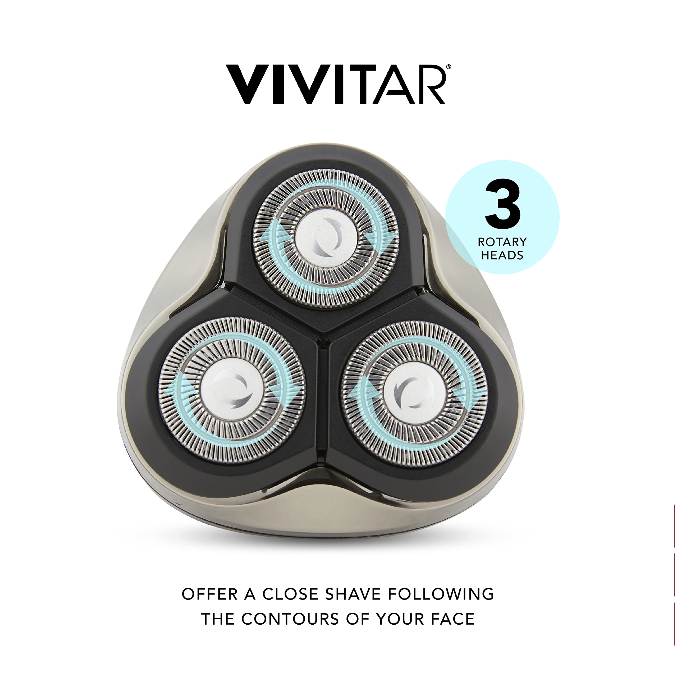 Vivitar Metallic Cordless 3 Head Rotary Shaver, Cordless Electric Rotary Shaver For Men With Three Independently Floating Heads,