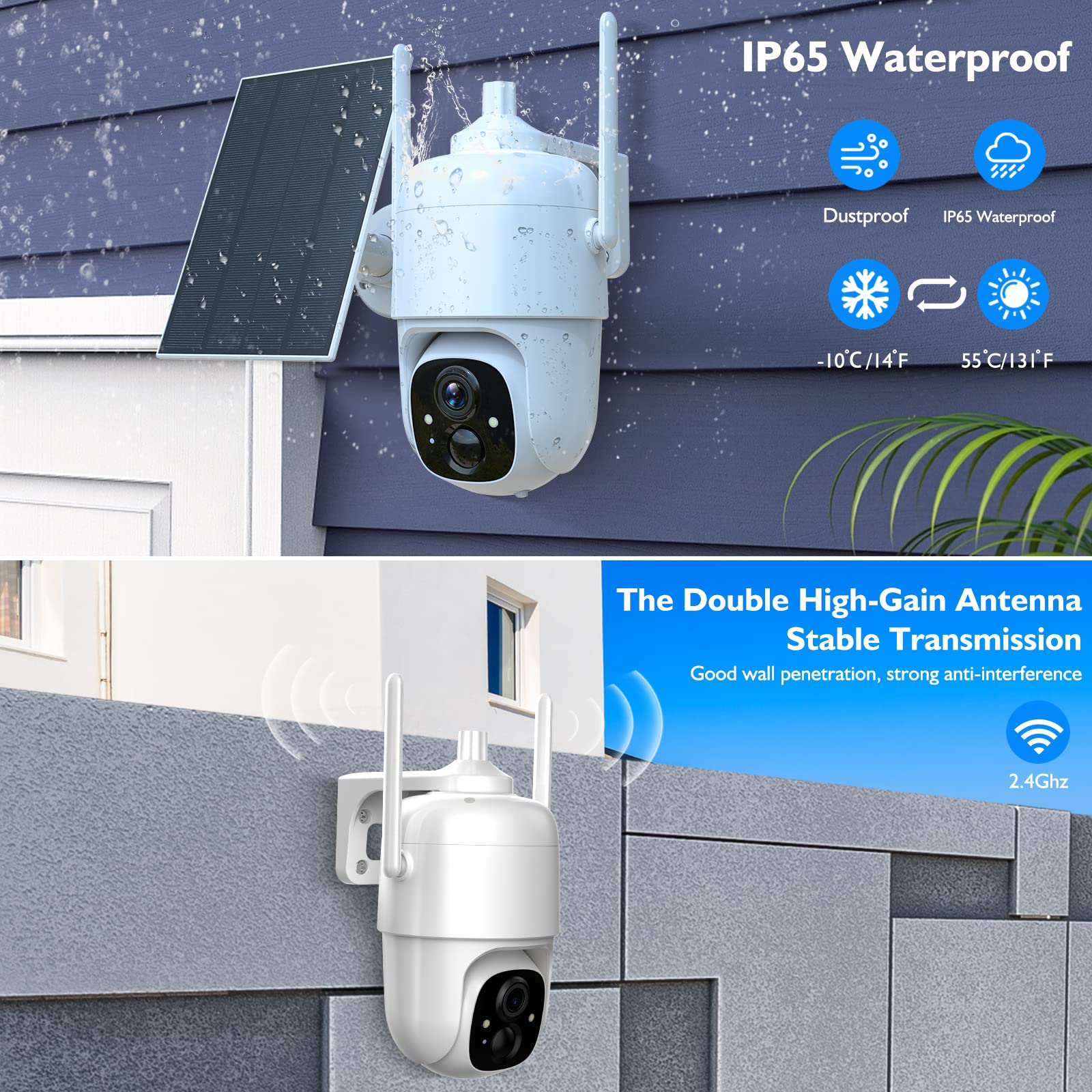 Allweviee Solar Security Cameras Wireless Outdoor, 2K 3Mp Pan Tilt 355 View Ip65 Waterproof Rechargeable Battery Powered Ptz Wif