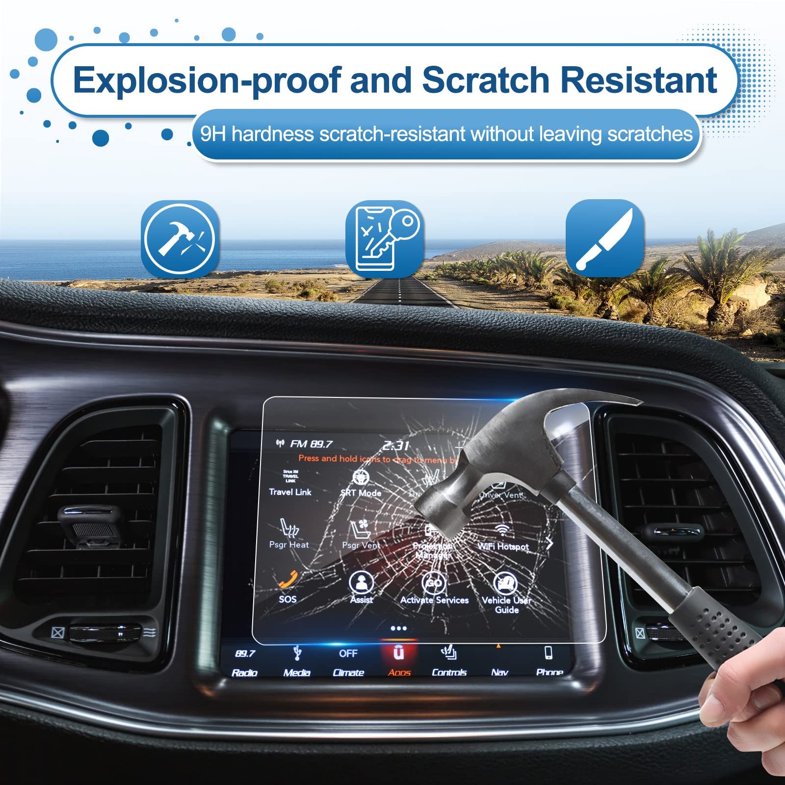 Coleya 2021 2022 2023 Challenger Screen Protector For Dodge Challenger (R/T Scat Pack, Srt Hellcat, Srt Super Stock, Sxt, Gt, R/